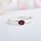 925 Sterling Silver 6x4MM Oval Shape Garnet Gemstone Ring