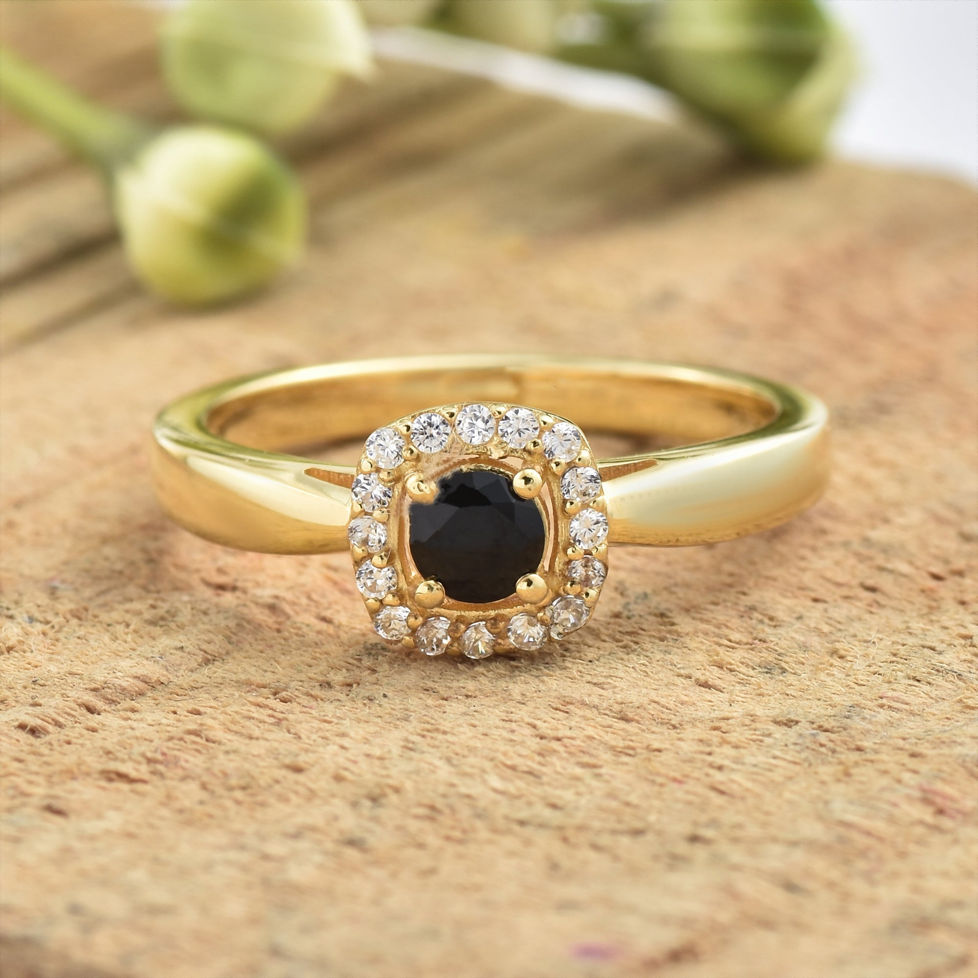 Black Spinel Solitaire Halo Ring – Sterling Sliver