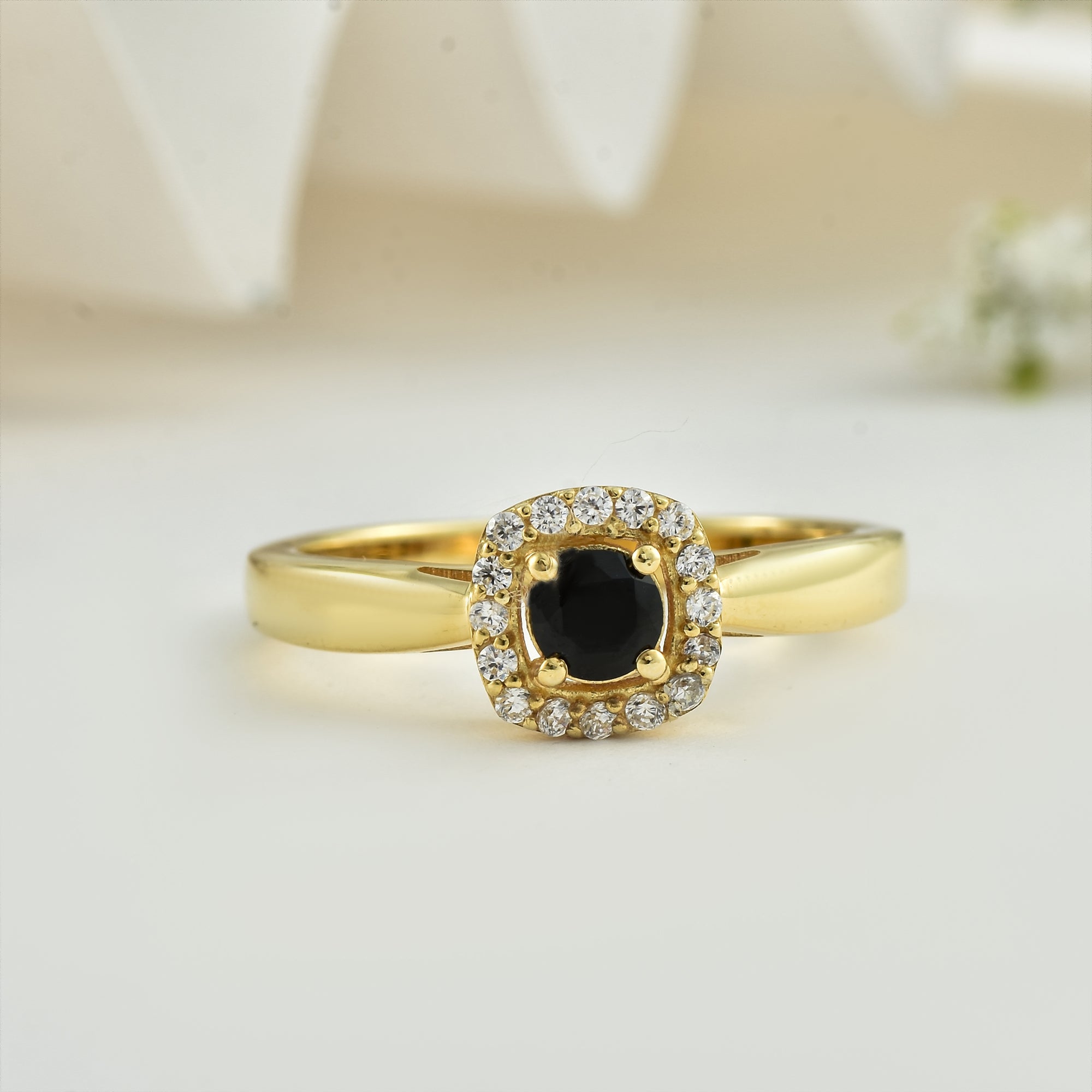 Black Spinel Solitaire Halo Ring – Sterling Sliver
