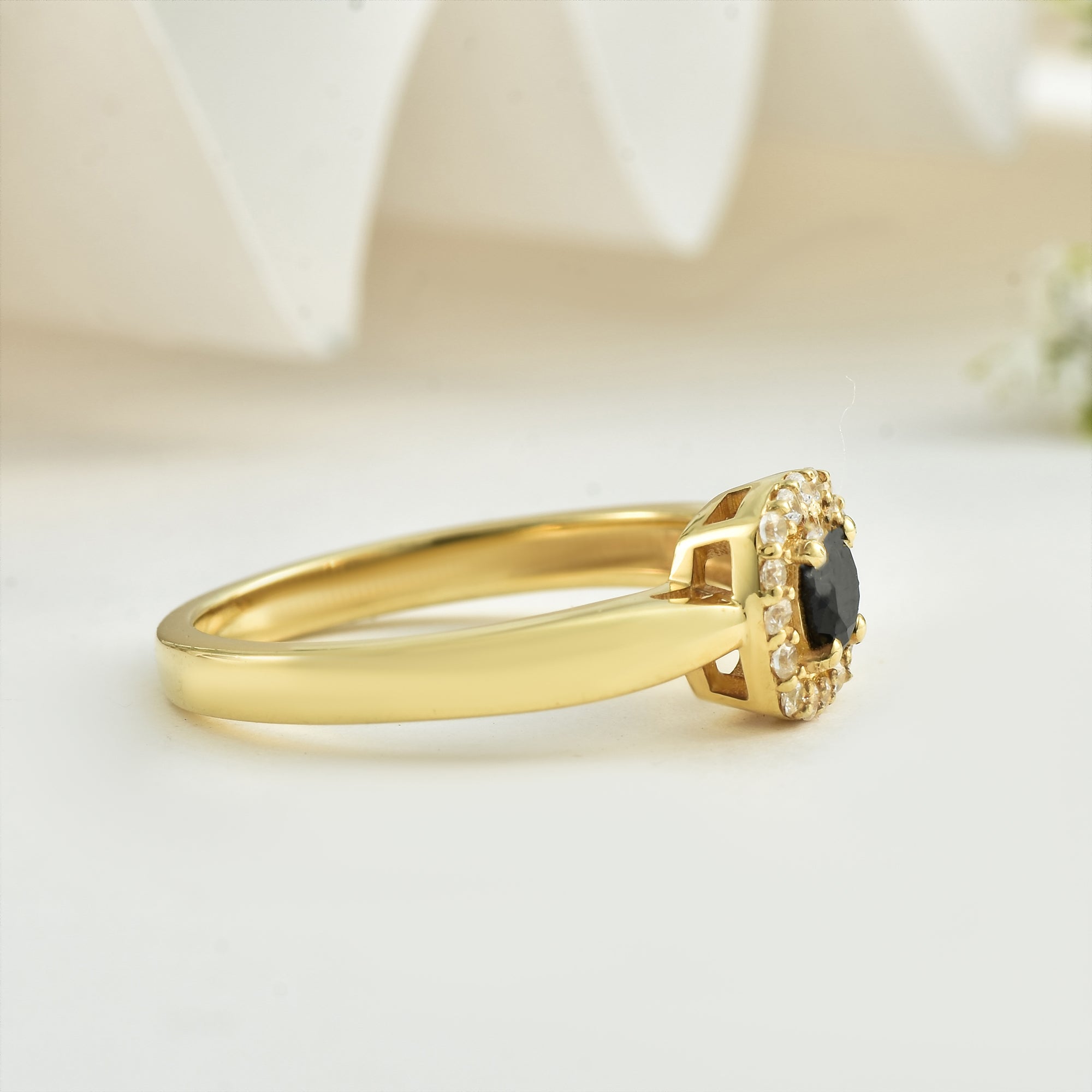 Black Spinel Solitaire Halo Ring – Sterling Sliver