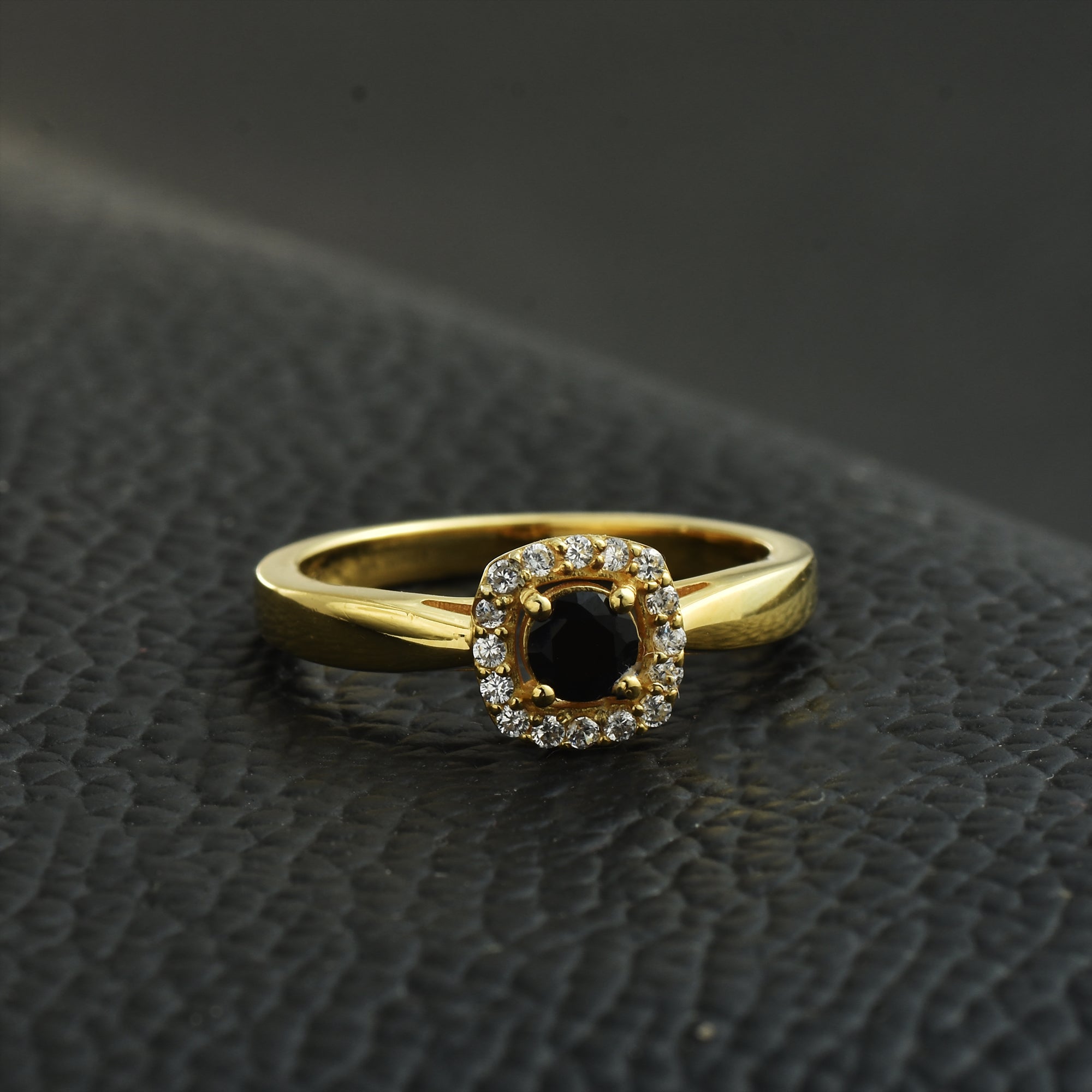 Black Spinel Solitaire Halo Ring – Sterling Sliver