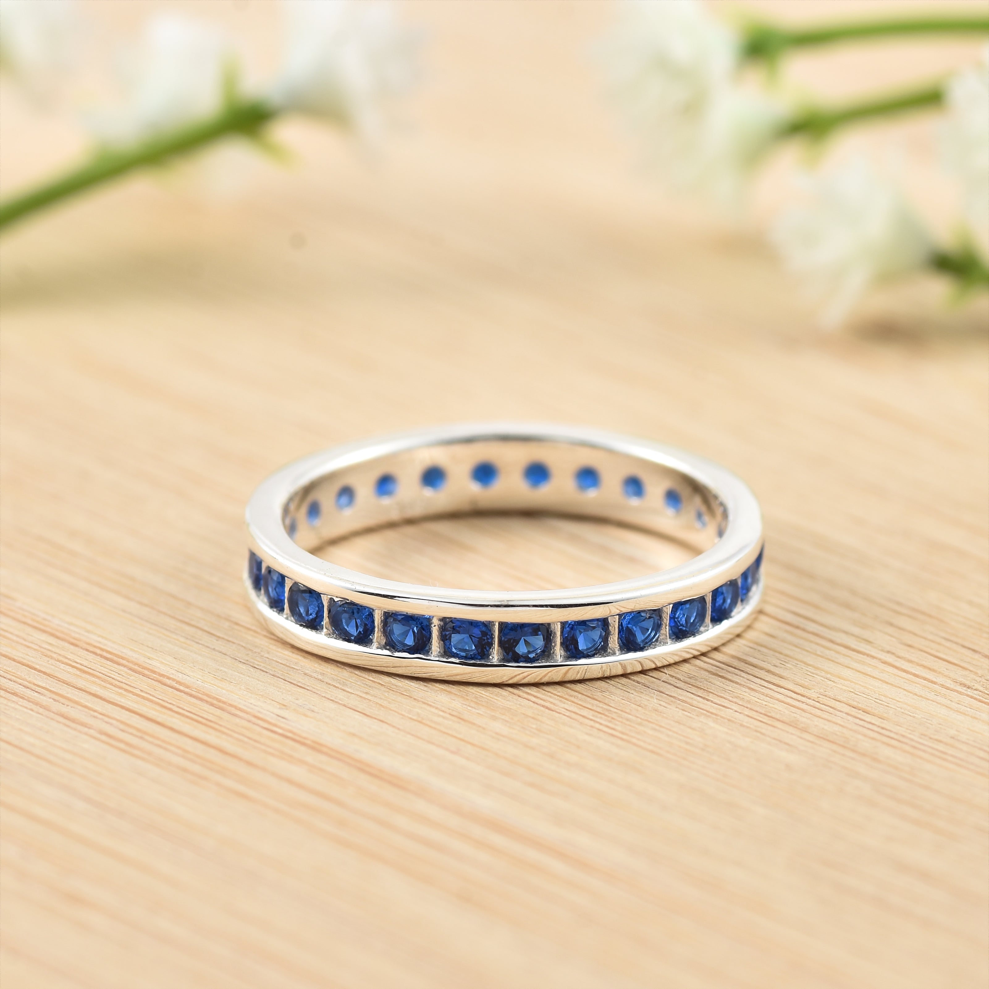 Blue Sapphire Eternity Band Ring – Sterling Silver