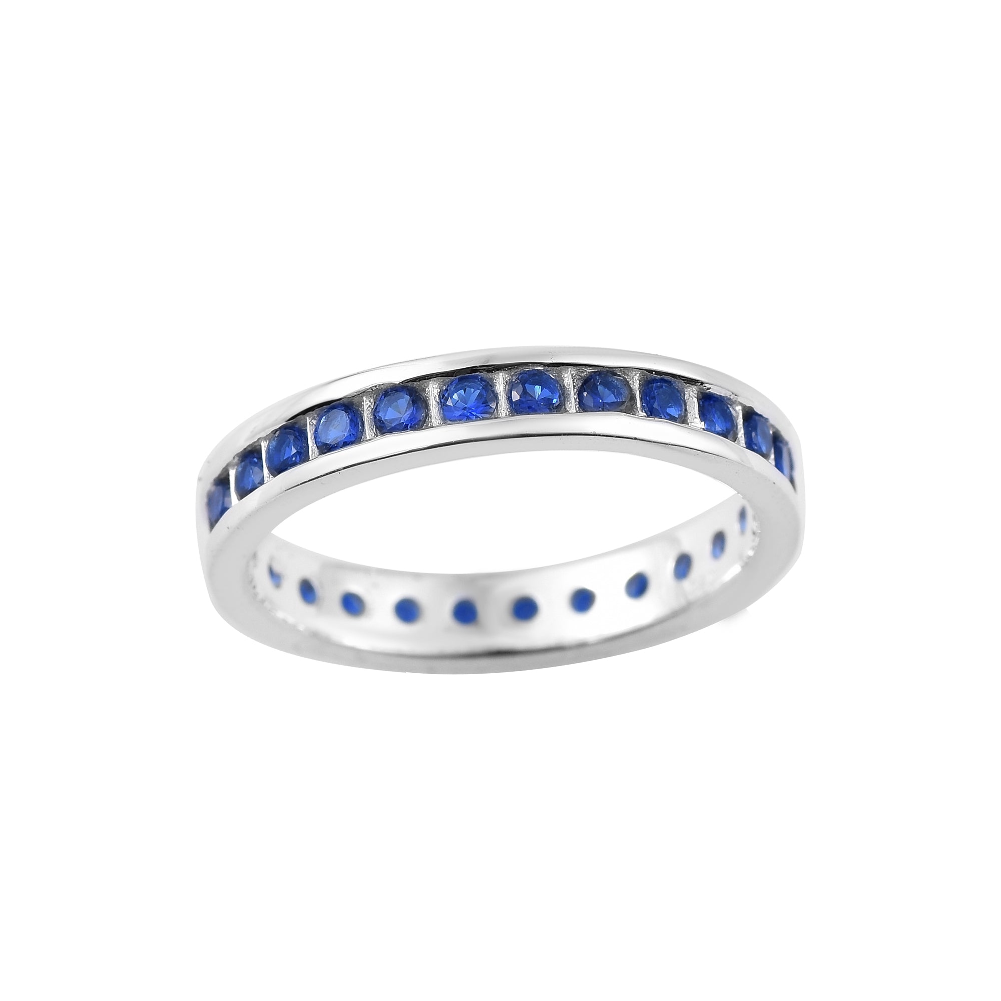 Blue Sapphire Eternity Band Ring – Sterling Silver