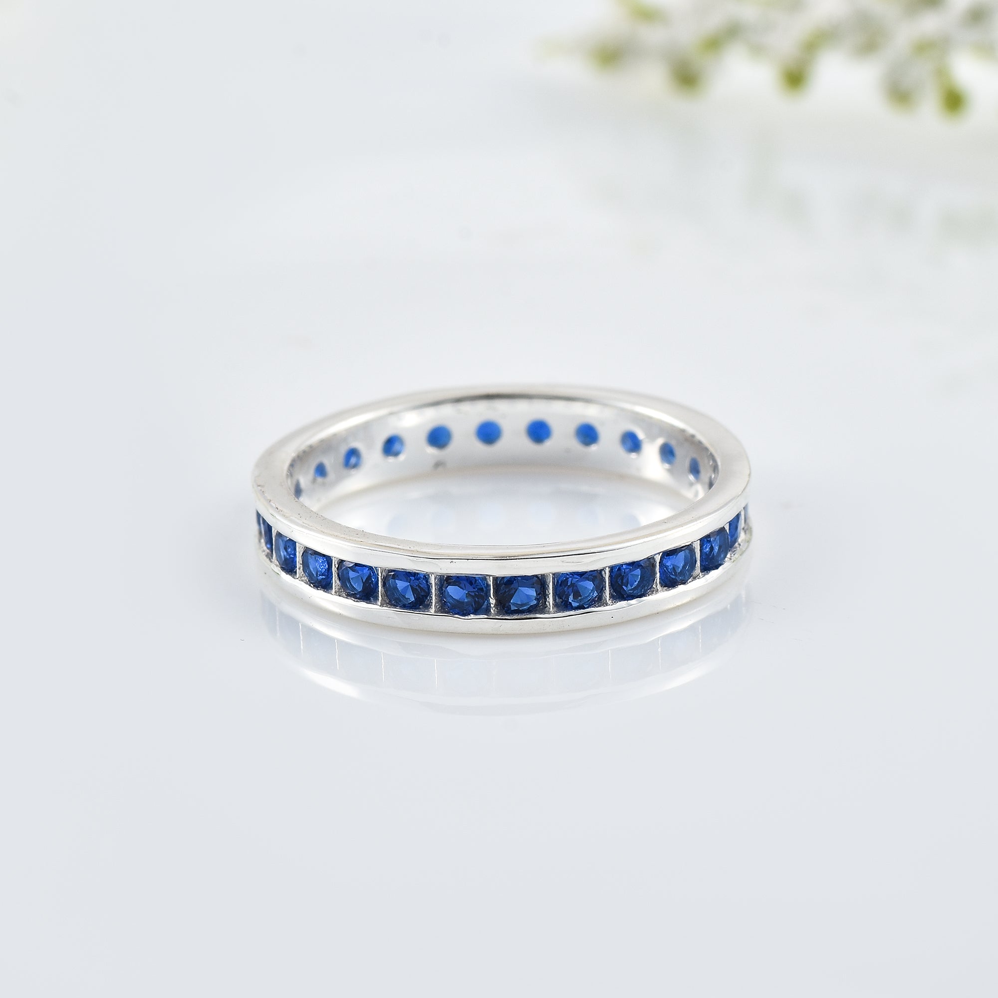 Blue Sapphire Eternity Band Ring – Sterling Silver