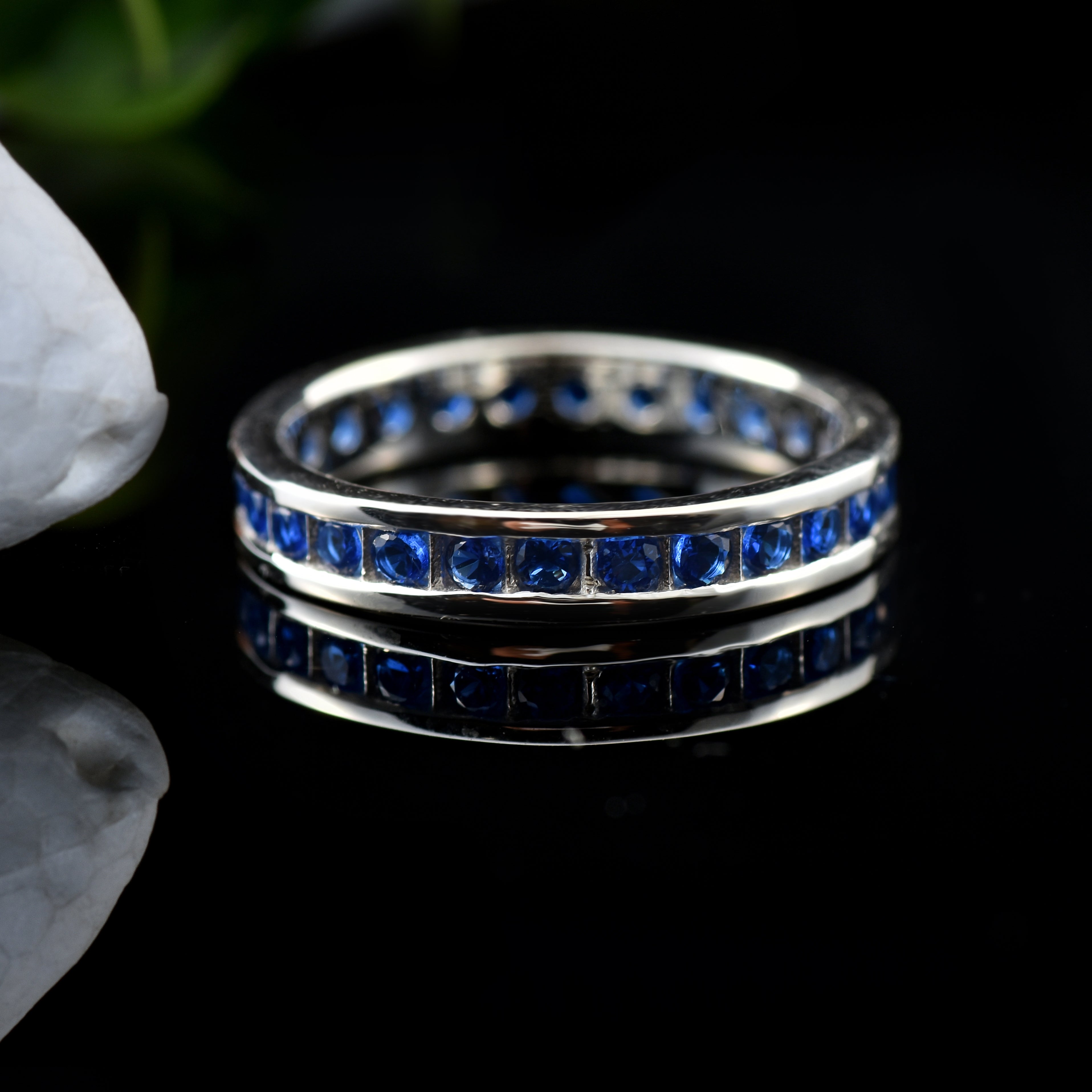 Blue Sapphire Eternity Band Ring – Sterling Silver