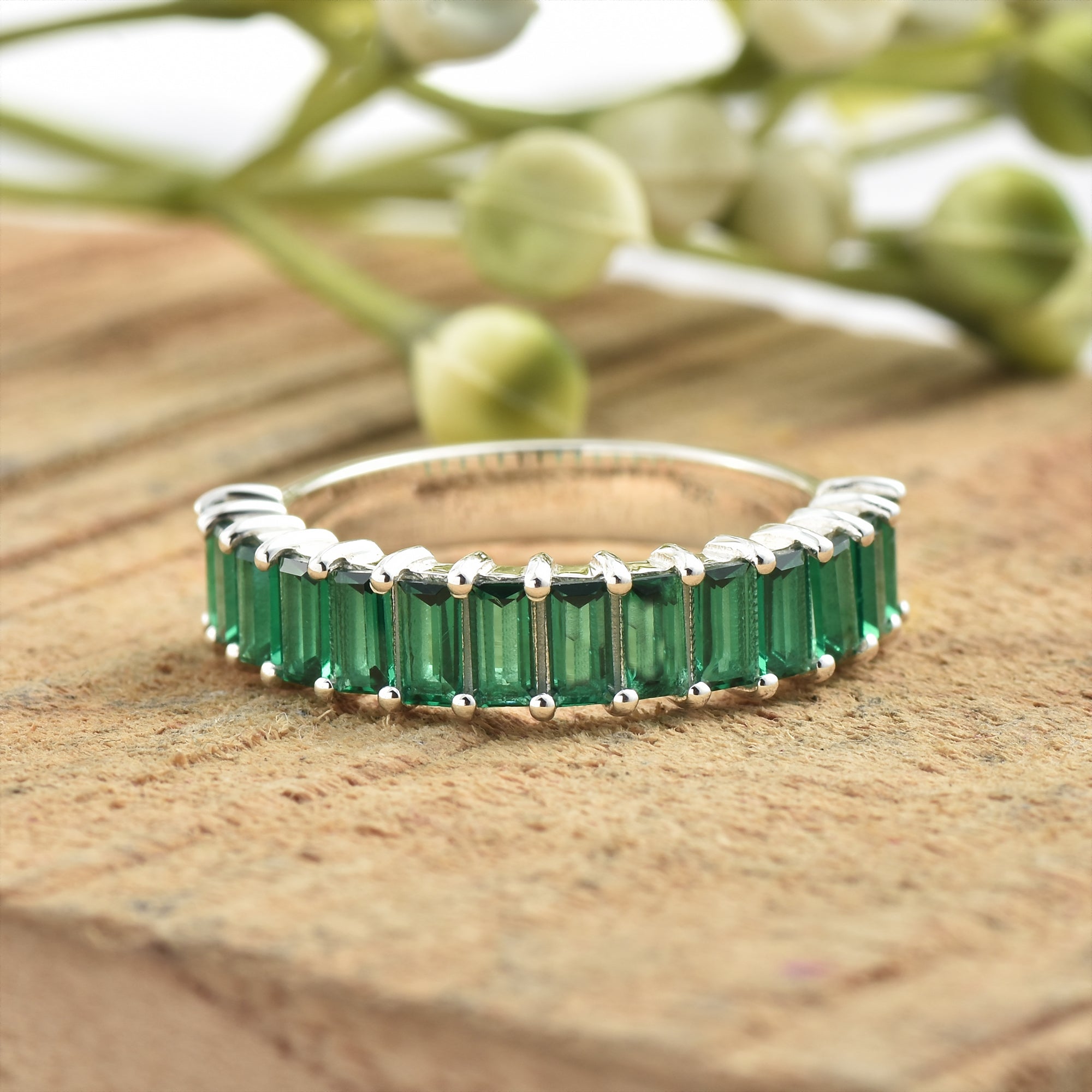 Emerald Eternity Band Ring – Sterling Silver