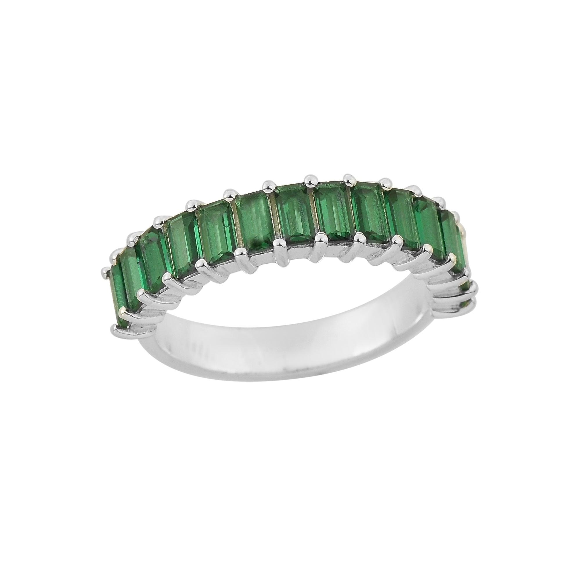 Emerald Eternity Band Ring – Sterling Silver