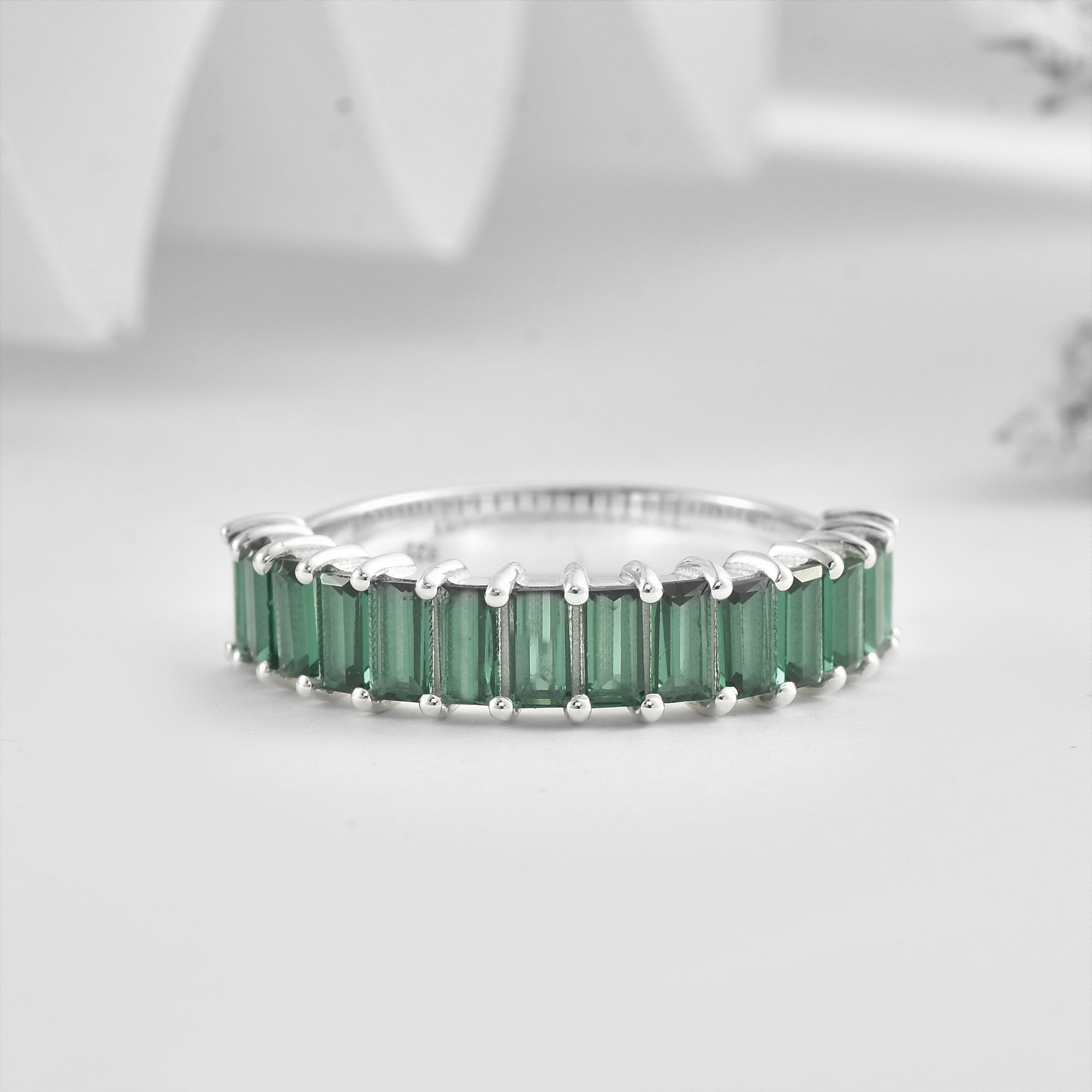 Emerald Eternity Band Ring – Sterling Silver