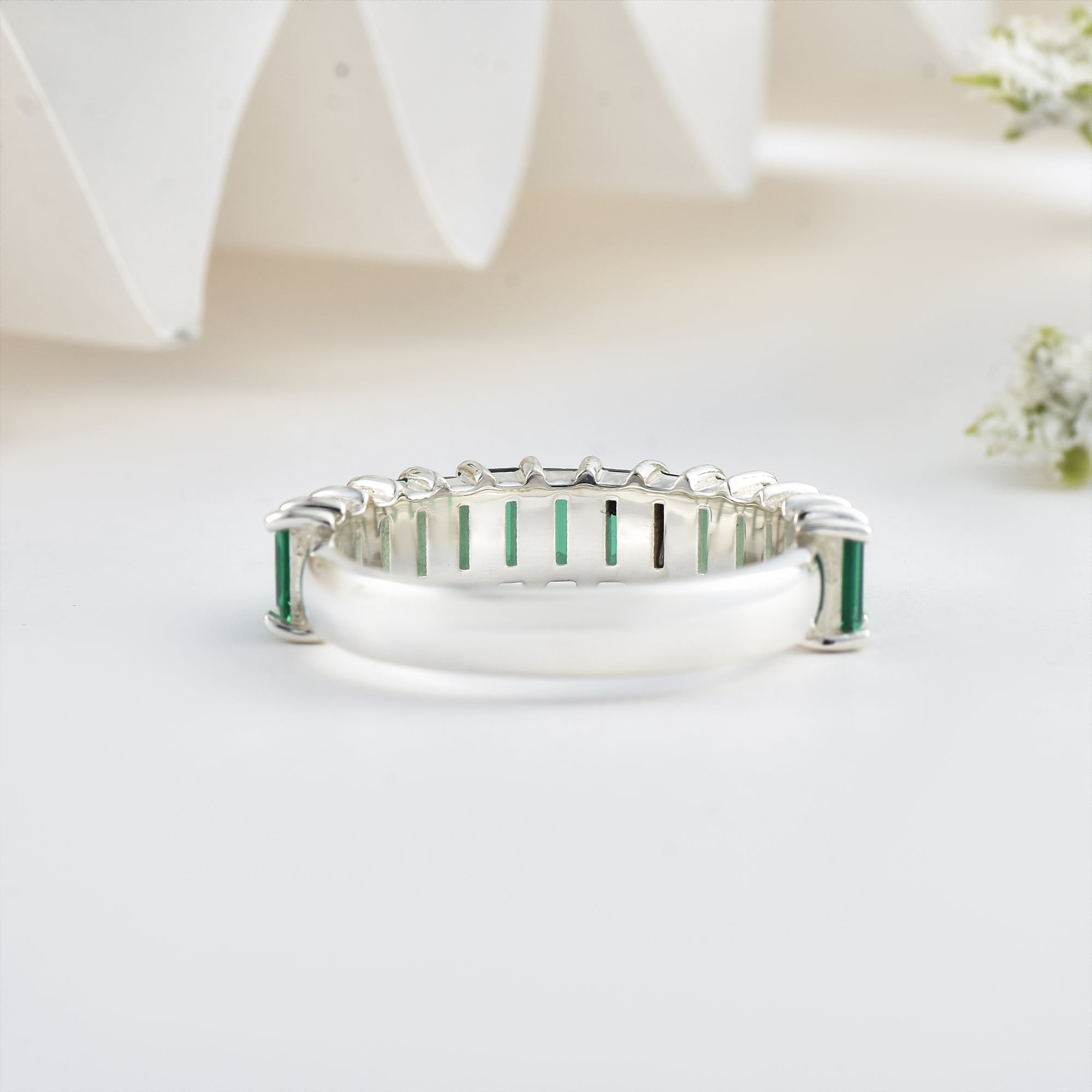 Emerald Eternity Band Ring – Sterling Silver