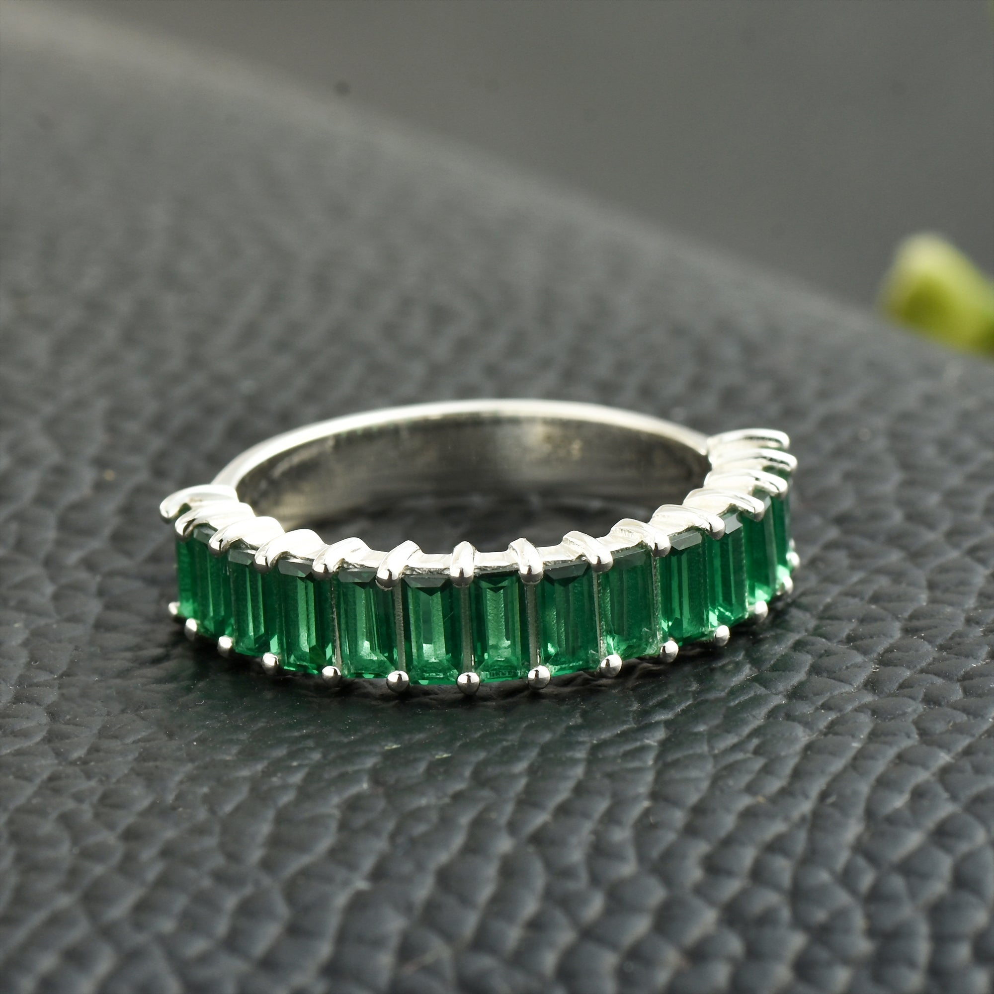 Emerald Eternity Band Ring – Sterling Silver