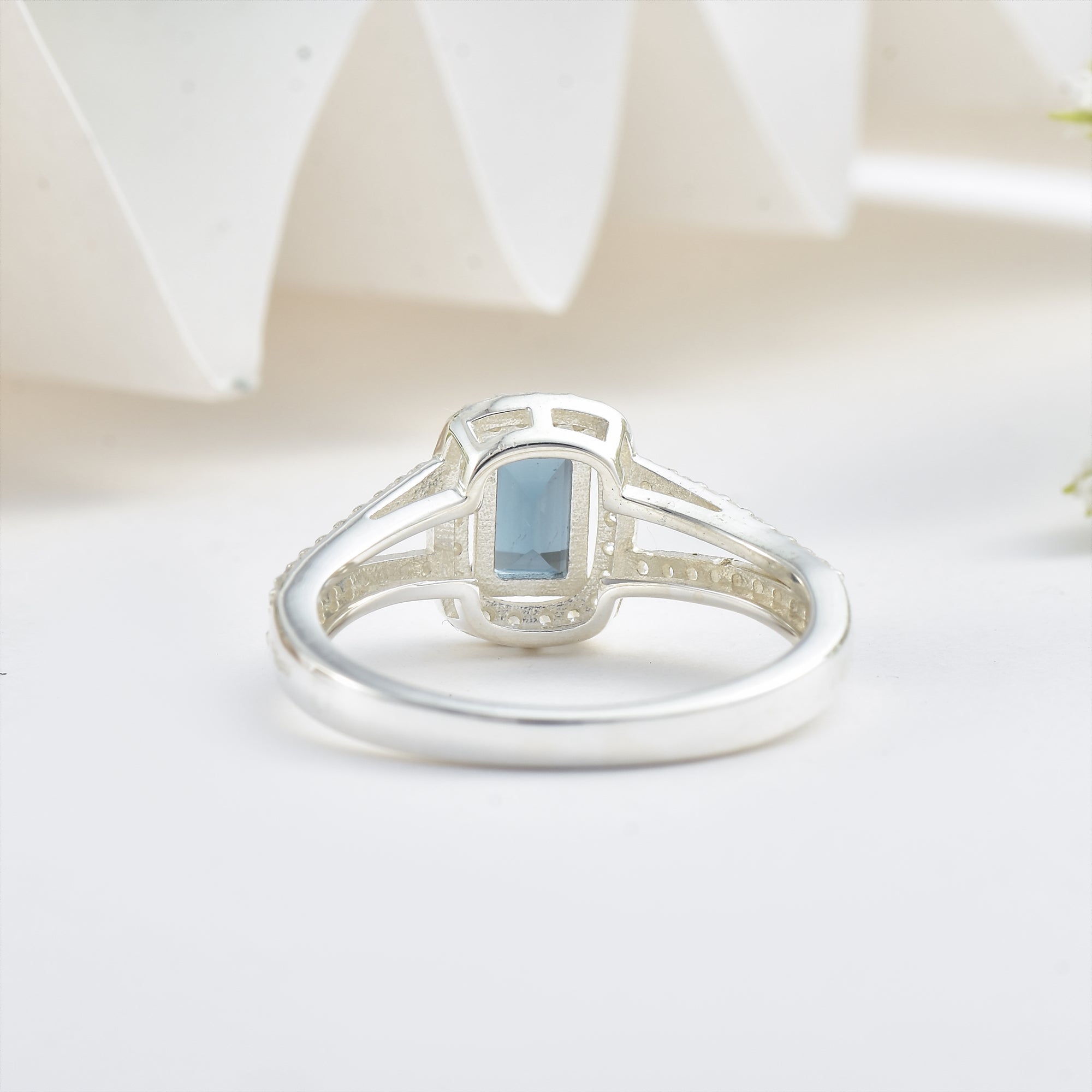 London Blue Topaz Halo Ring – Sterling Silver