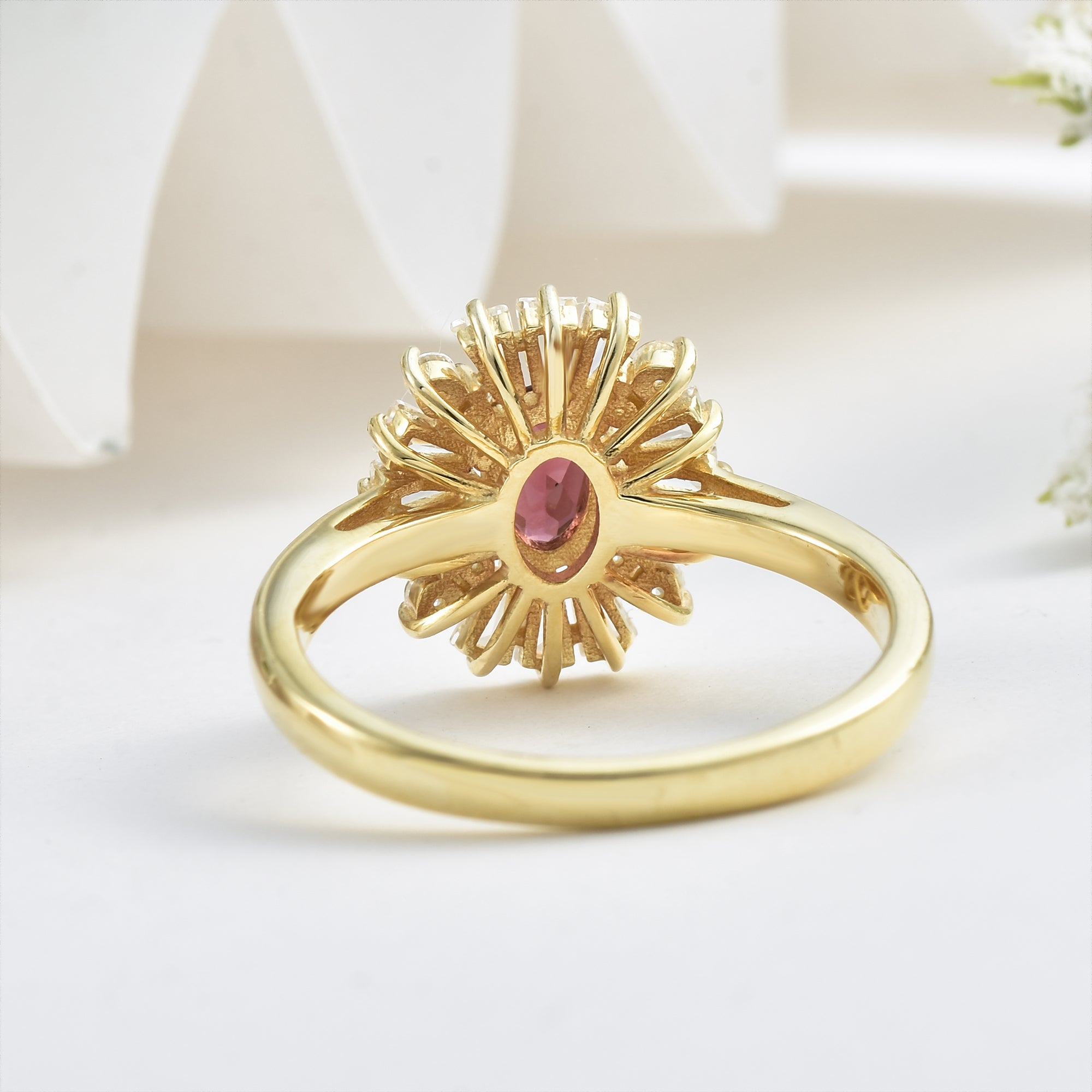 Garnet Sunburst Halo Ring – Sterling Silver Gold Plated