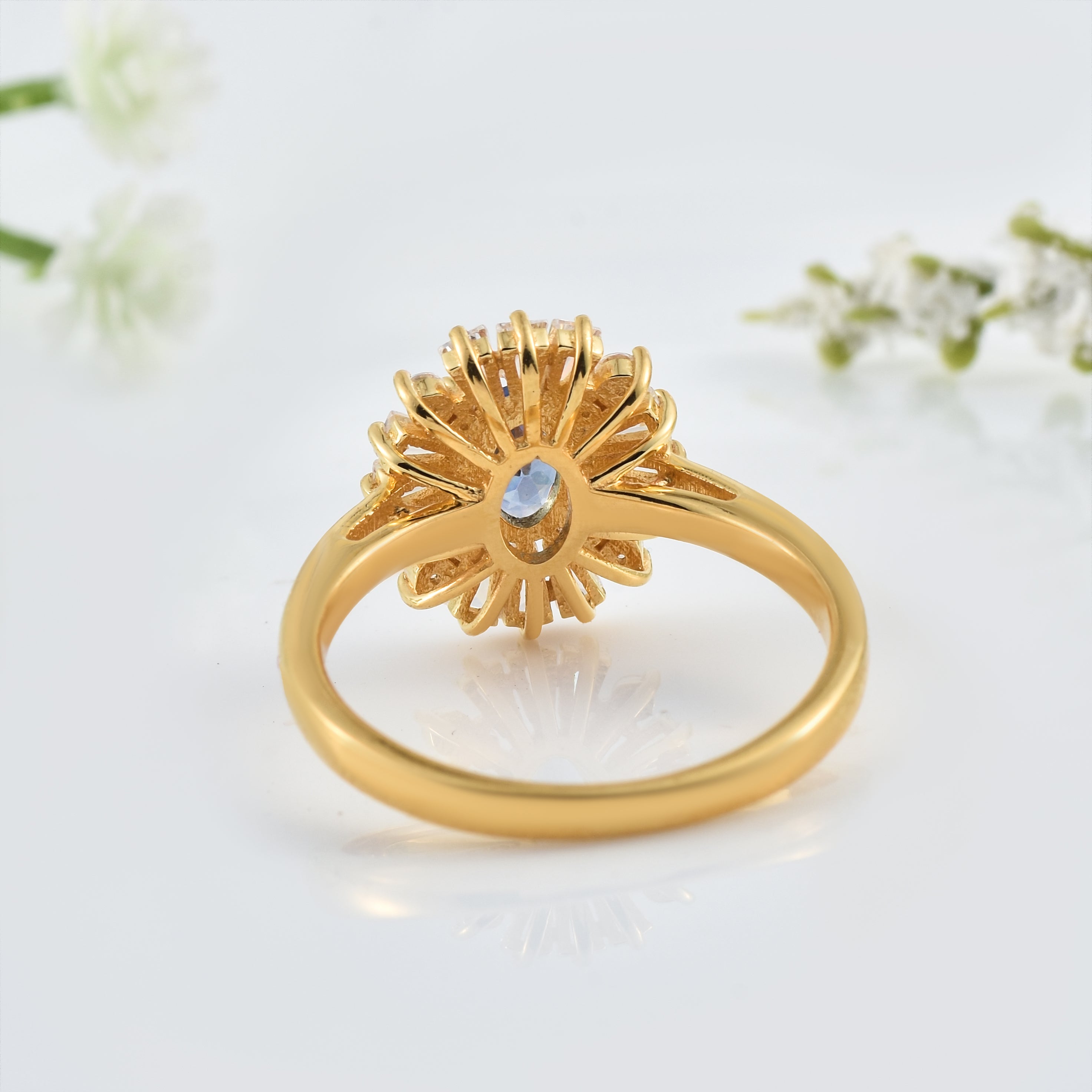 Tanzanite Sunburst Halo Ring – Sterling Silver Gold Plated