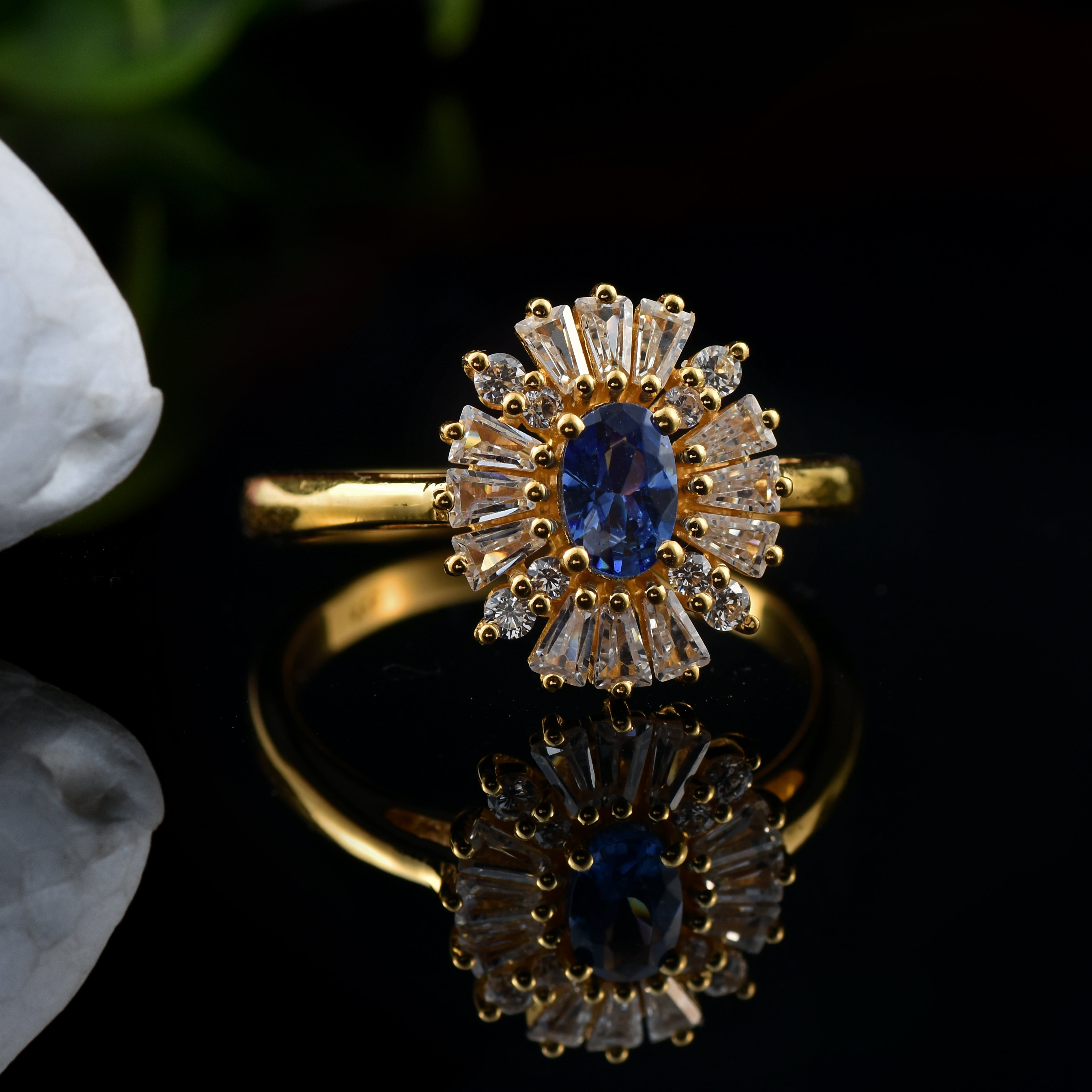 Tanzanite Sunburst Halo Ring – Sterling Silver Gold Plated