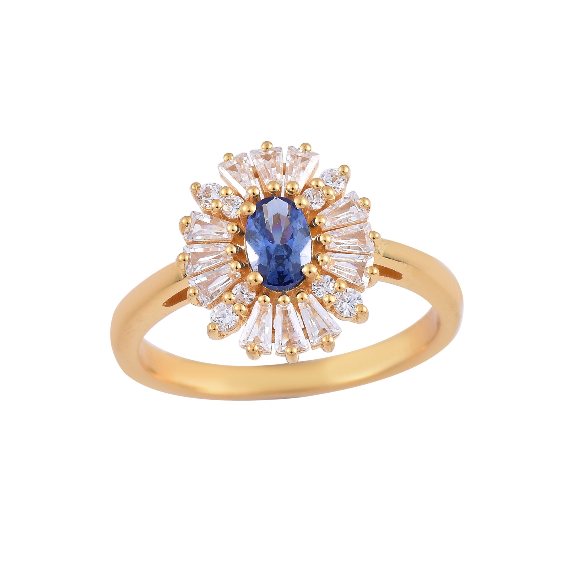 Tanzanite Sunburst Halo Ring – Sterling Silver Gold Plated