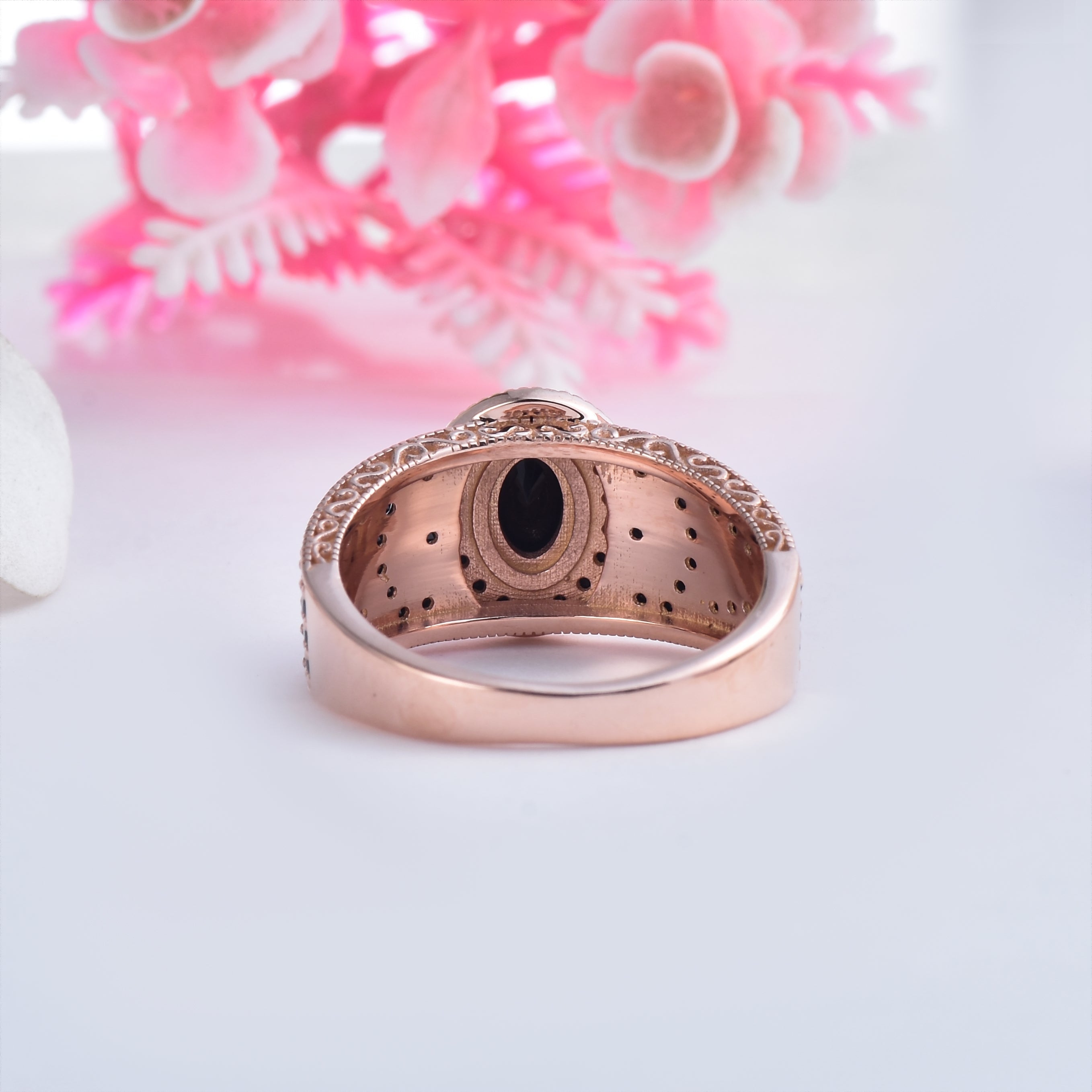 Vintage-Inspired Black Spinel Ring – Sterling Silver Rose Plated