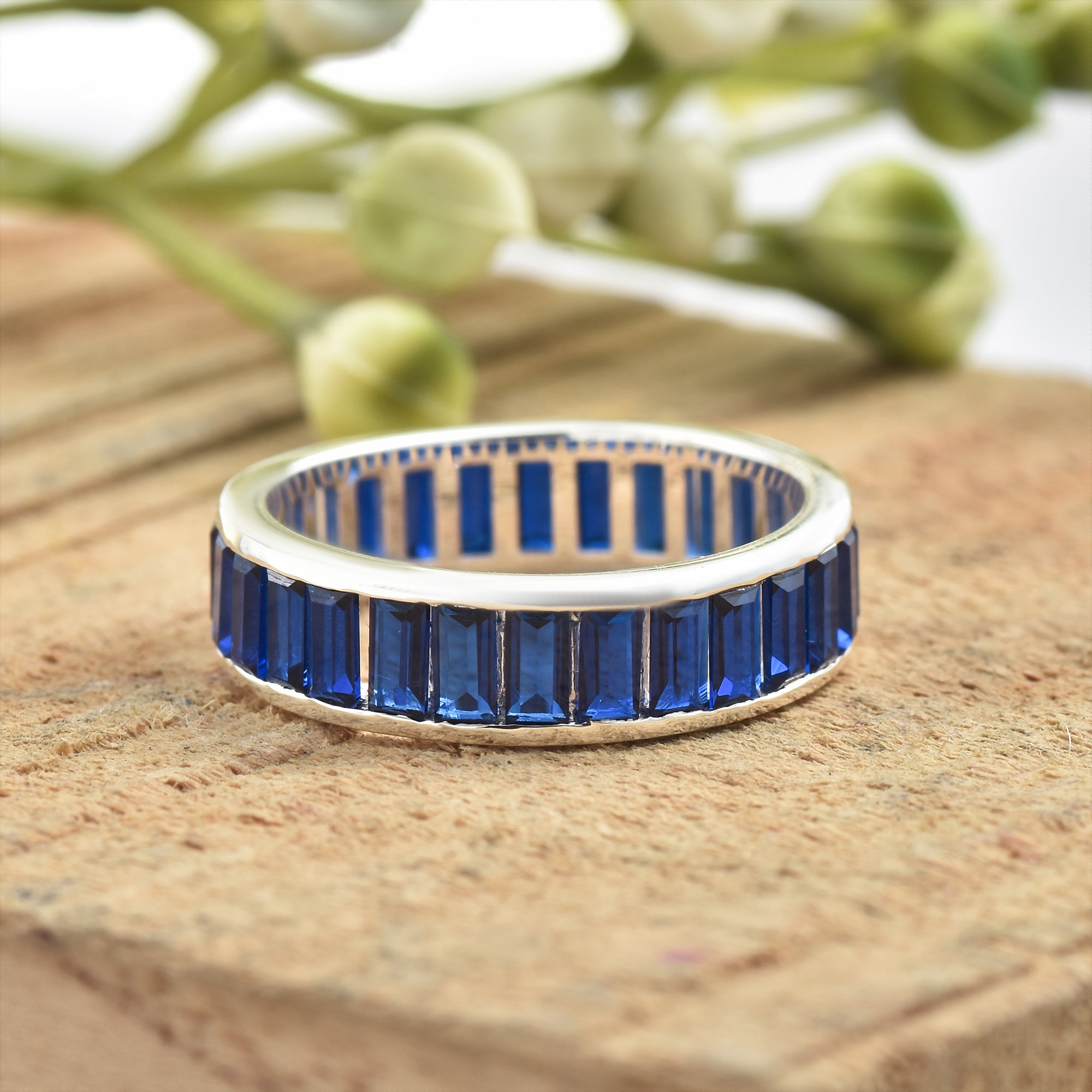 Blue Sapphire Eternity Band Ring – Sterling Silver