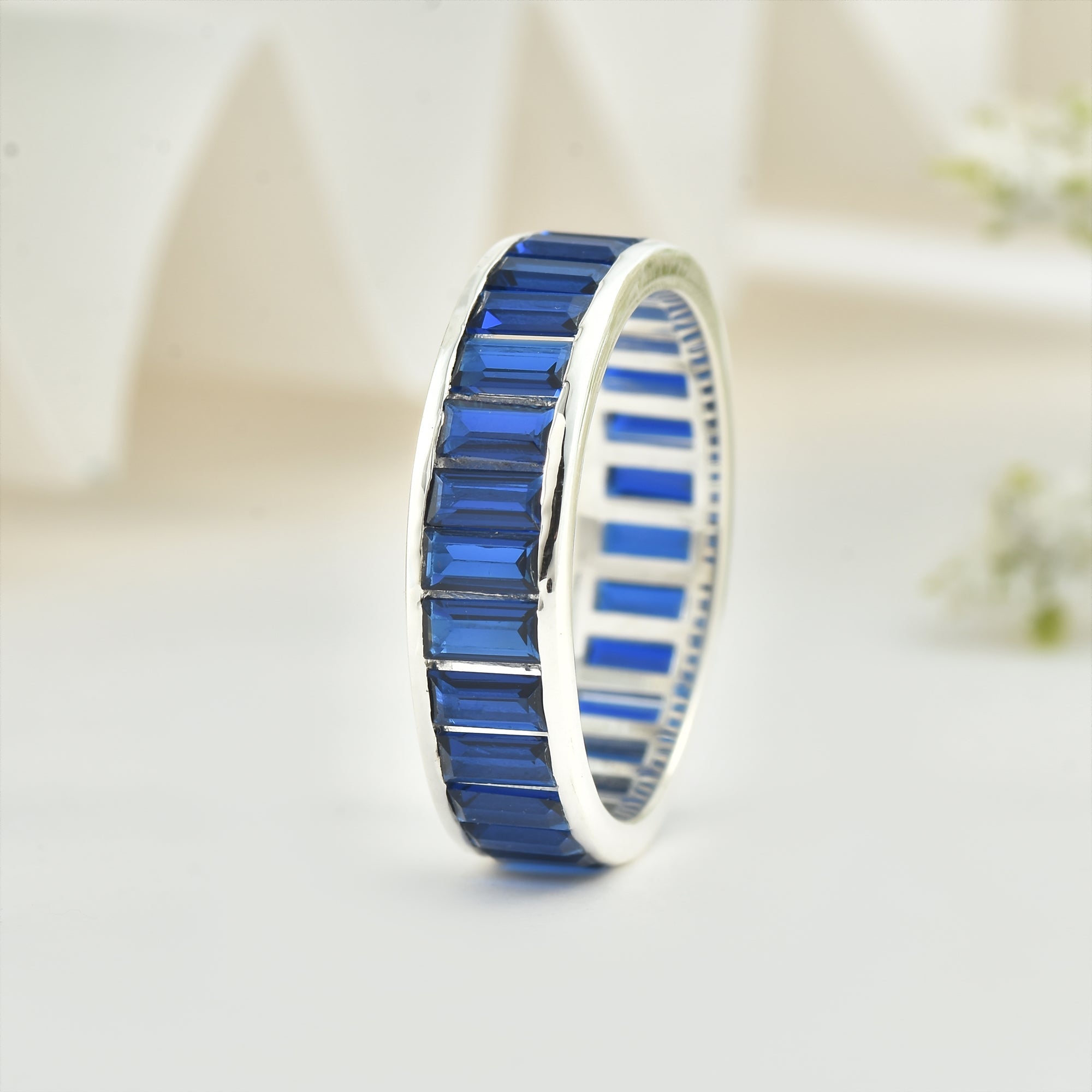 Blue Sapphire Eternity Band Ring – Sterling Silver