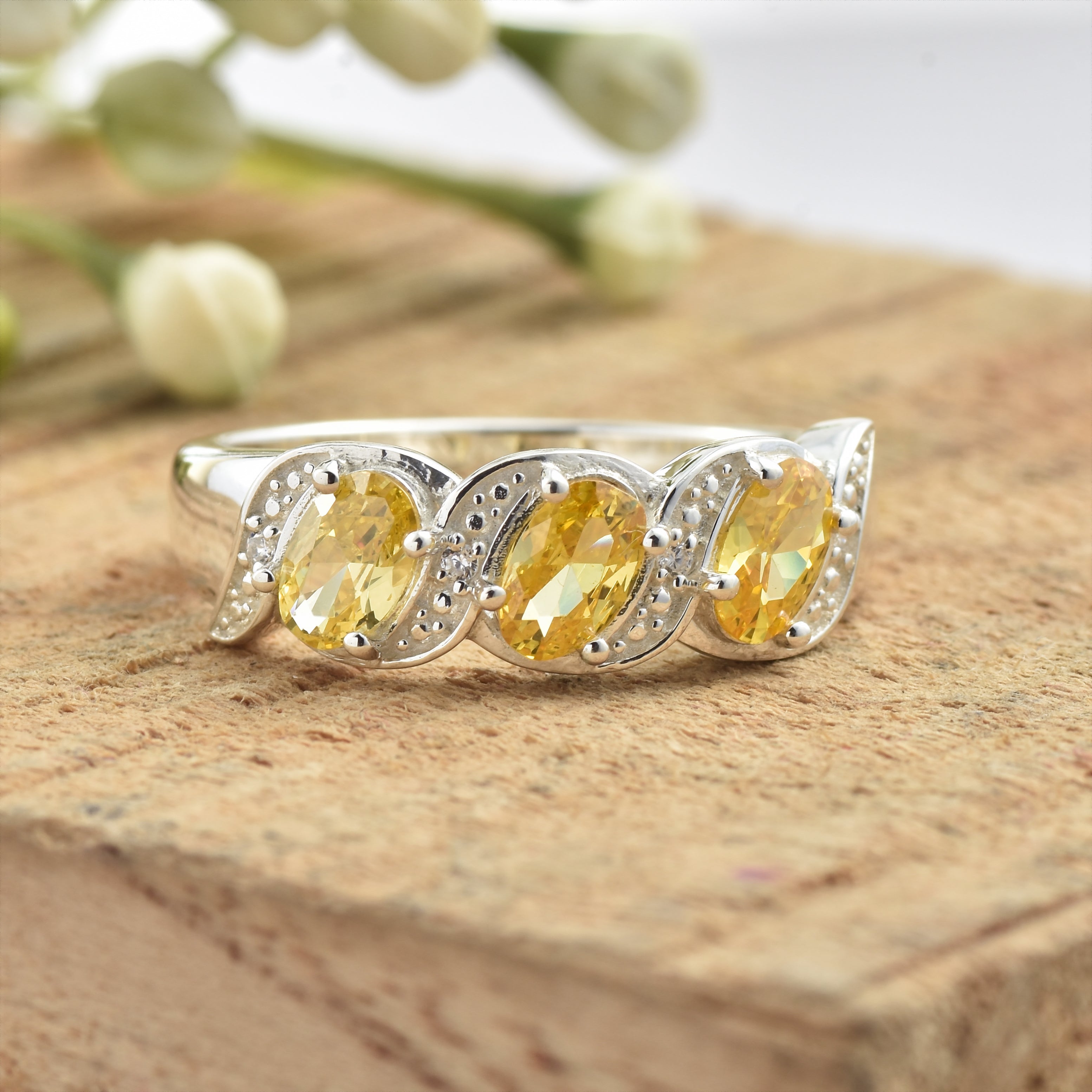 Citrine Trio Band Ring – Sterling Silver