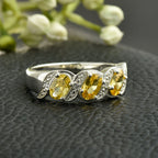 Citrine Trio Band Ring – Sterling Silver
