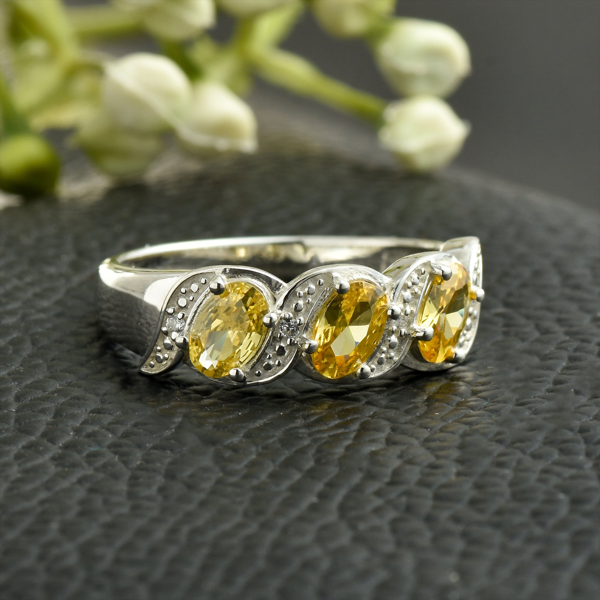 Citrine Trio Band Ring – Sterling Silver