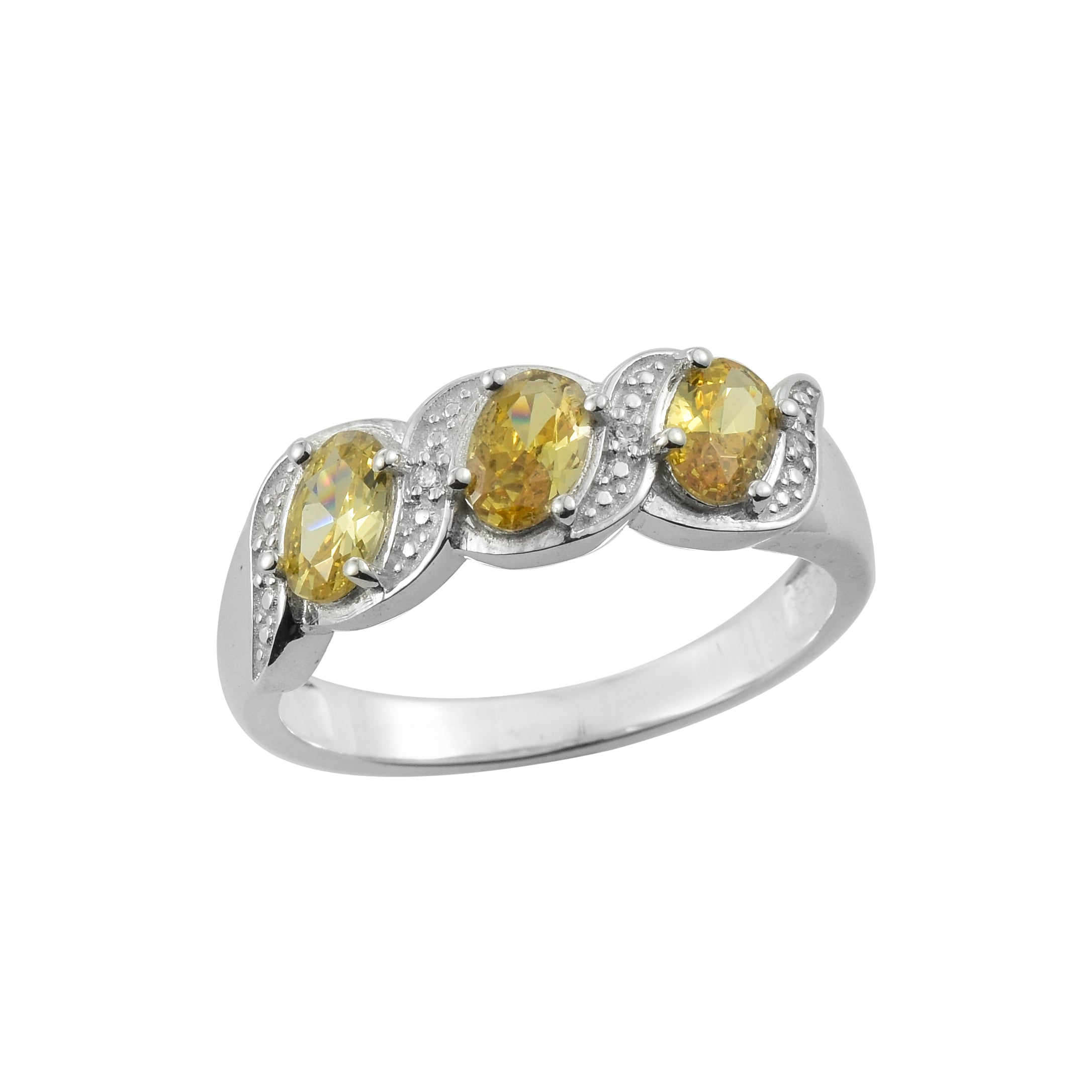 Citrine Trio Band Ring – Sterling Silver