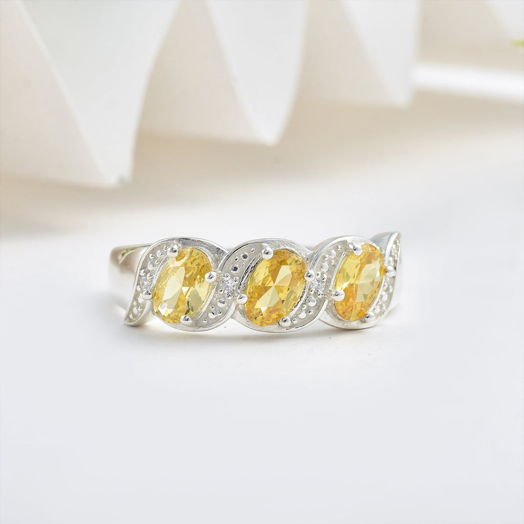 Citrine Trio Band Ring – Sterling Silver