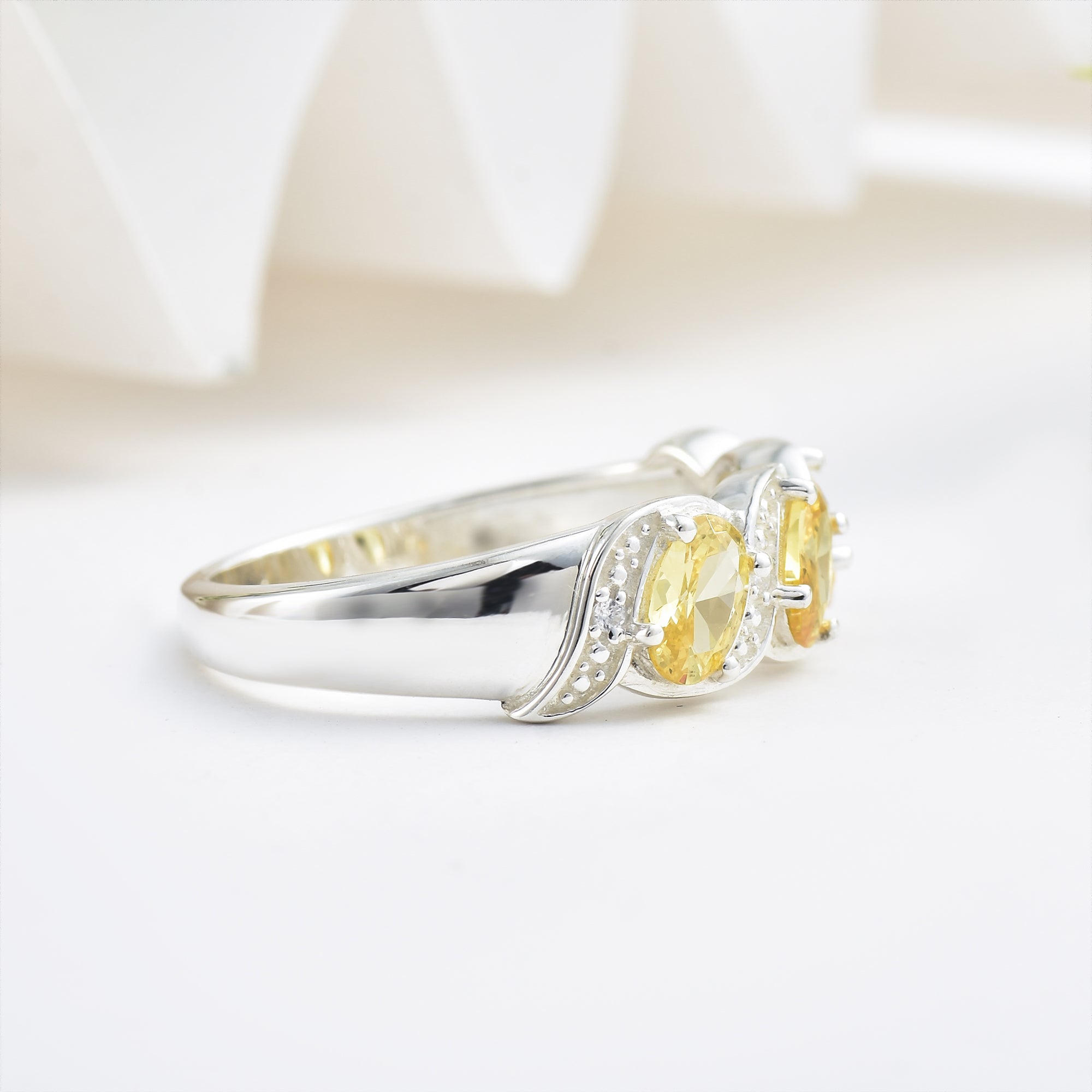 Citrine Trio Band Ring – Sterling Silver