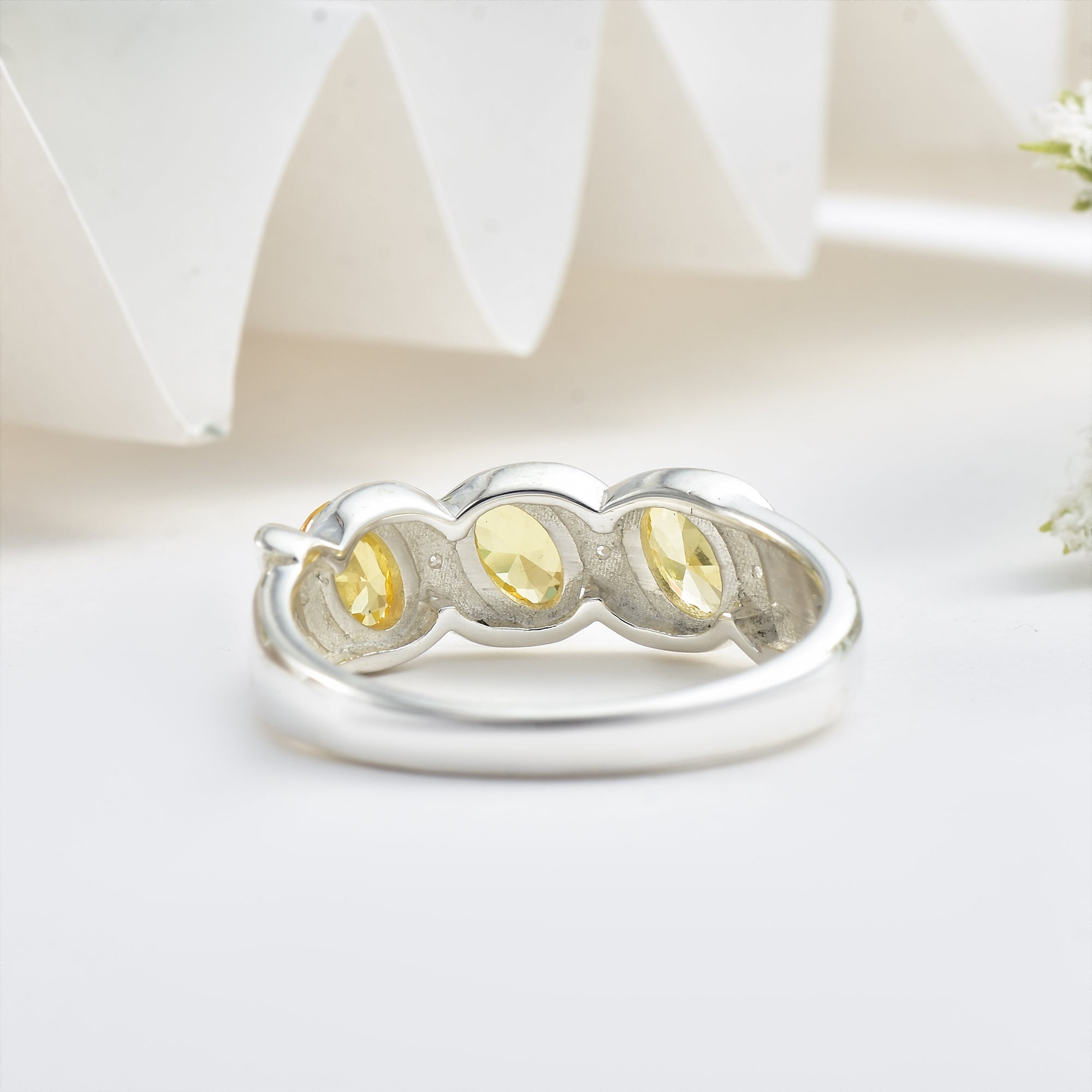 Citrine Trio Band Ring – Sterling Silver