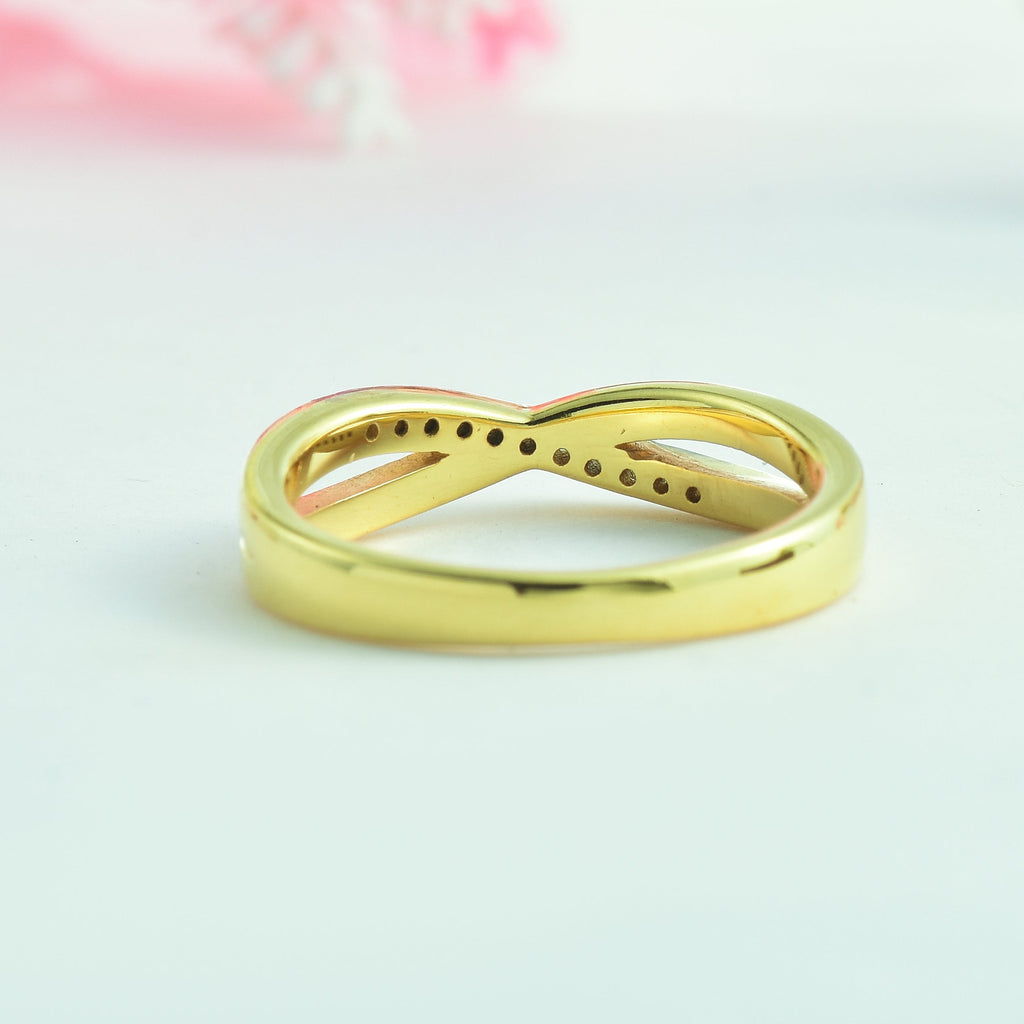 1.20mm Round White Topaz Infinity Twist Ring - 925 Sterling Silver Yellow Plated