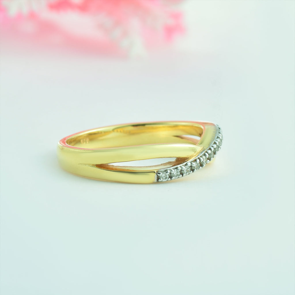 1.20mm Round White Topaz Infinity Twist Ring - 925 Sterling Silver Yellow Plated