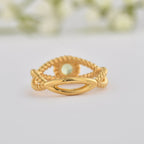 4x4mm Round Peridot Twisted Band Design Ring - 925 Sterling Silver Yellow Plated