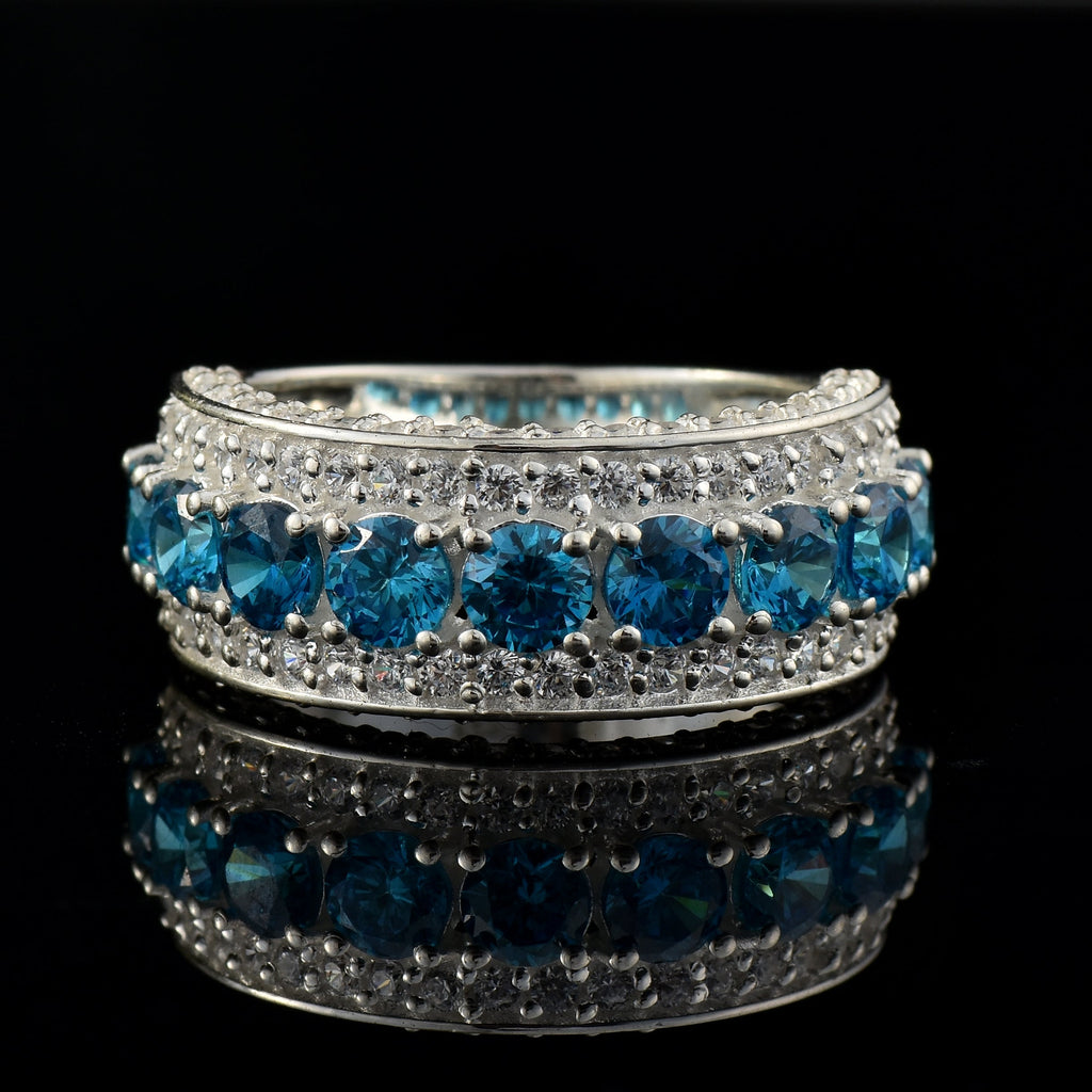 4x4mm Round London Blue Topaz Eternity Band Ring – 925 Sterling Silver