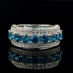 4x4mm Round London Blue Topaz Eternity Band Ring – 925 Sterling Silver