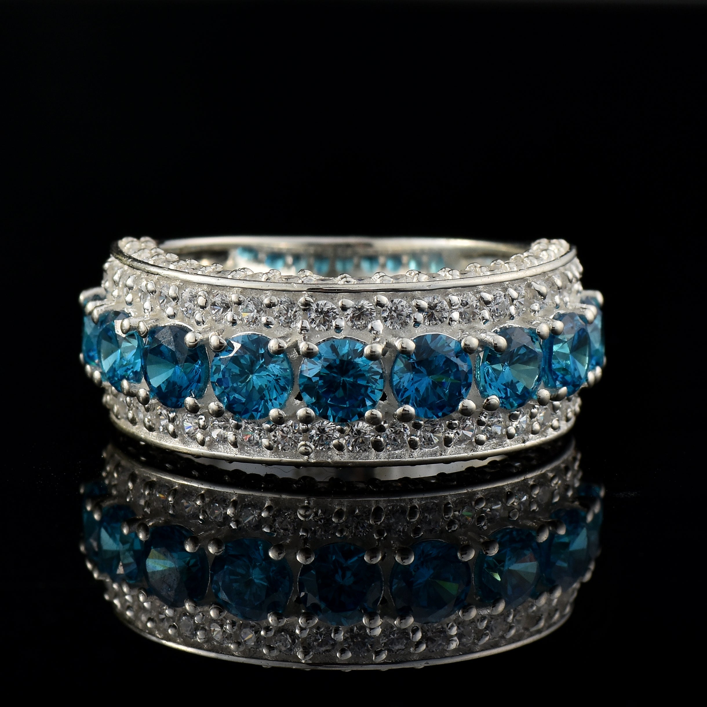 4x4mm Round London Blue Topaz Eternity Band Ring – 925 Sterling Silver