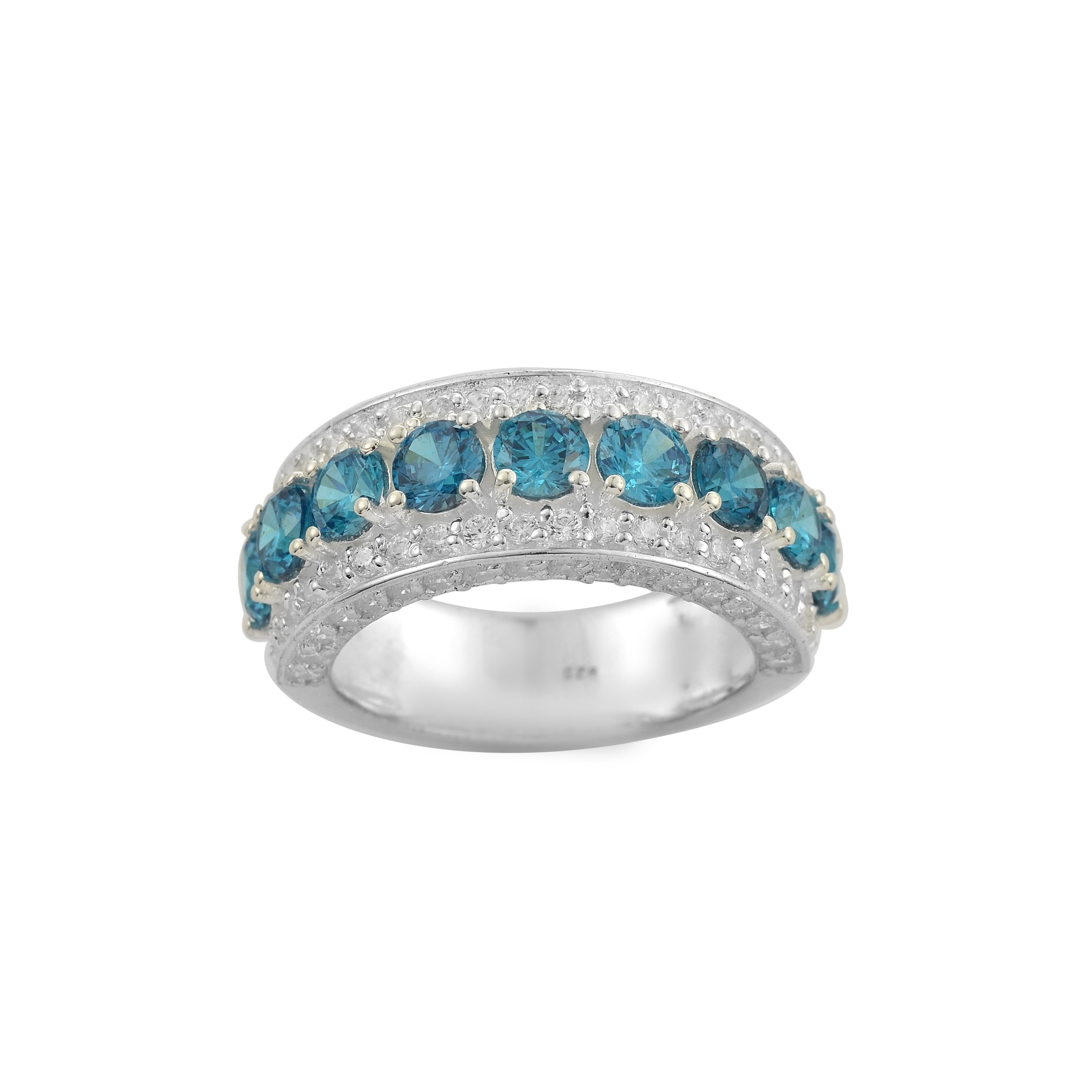4x4mm Round London Blue Topaz Eternity Band Ring – 925 Sterling Silver