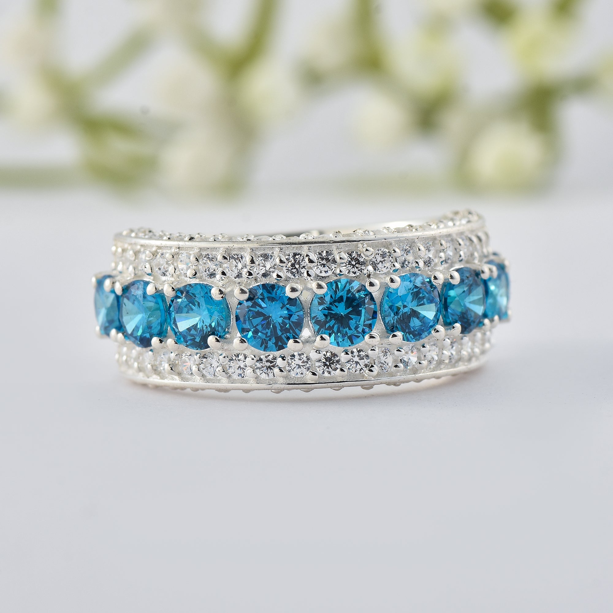 4x4mm Round London Blue Topaz Eternity Band Ring – 925 Sterling Silver
