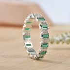 4x2mm Baguette-Cut Emeralds Eternity Band Ring - 925 Sterling Silver