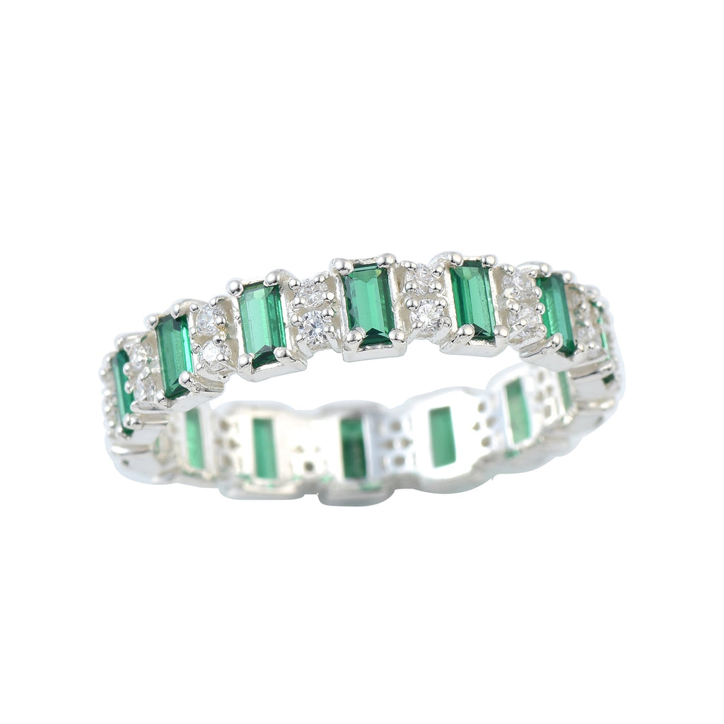 4x2mm Baguette-Cut Emeralds Eternity Band Ring - 925 Sterling Silver