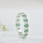 4x2mm Baguette-Cut Emeralds Eternity Band Ring - 925 Sterling Silver