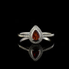 6x4mm Pear Garnet Halo Ring - 925 Sterling Silver