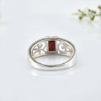 Filigree Ring with 6x4mm Octagon Garnet - 925 Sterling Silver