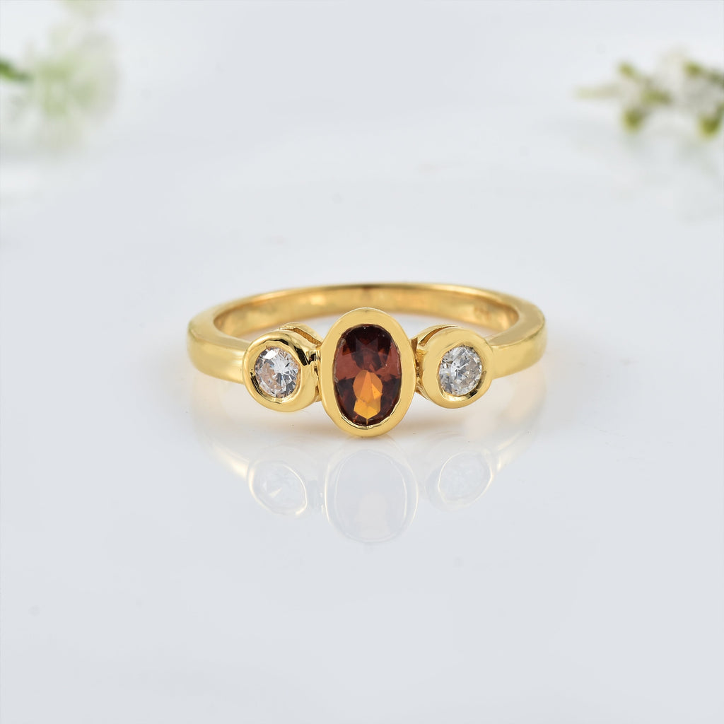 6x4mm Oval Citrine Three stone Ring - 925 Sterling Silver Yellow Plated