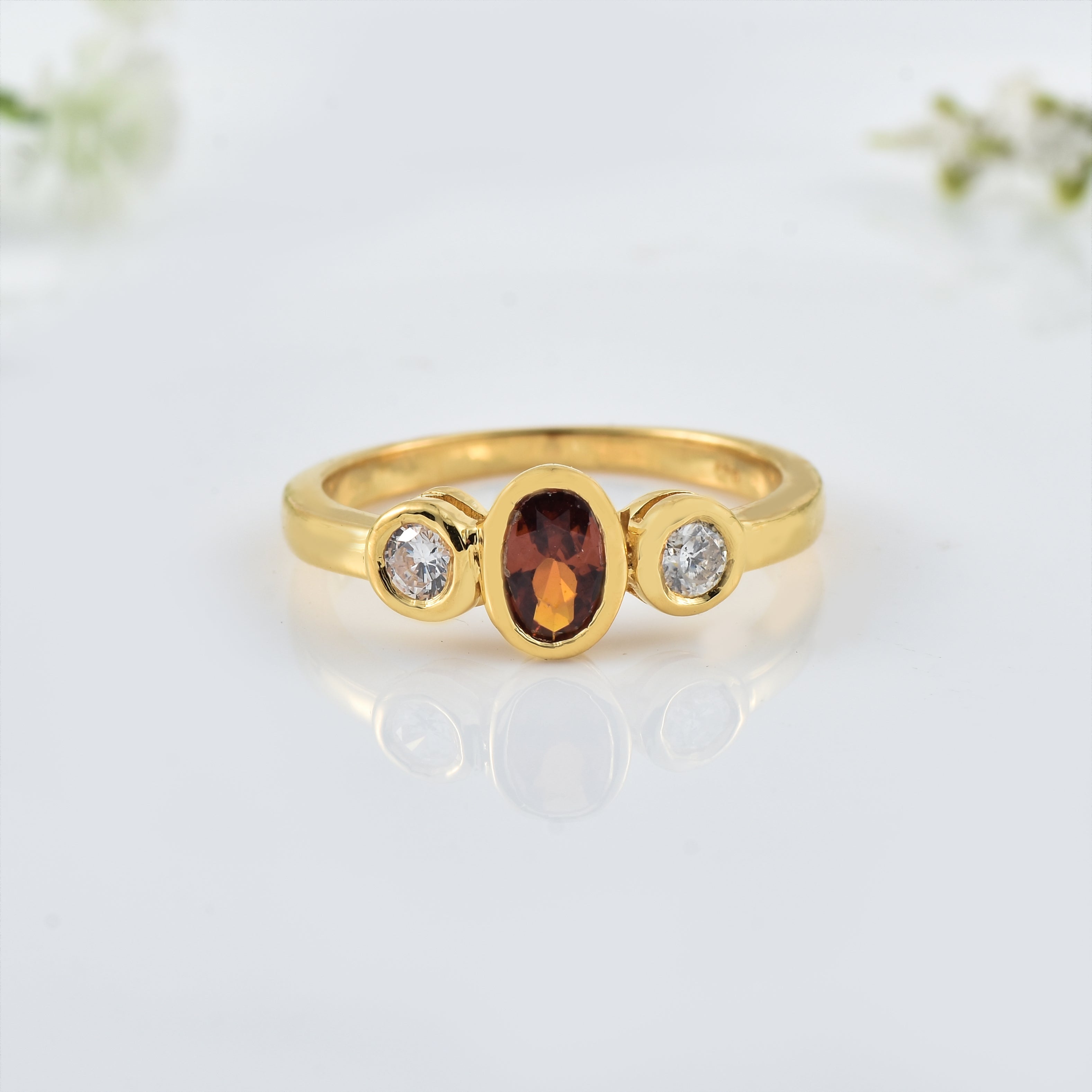 6x4mm Oval Citrine Three stone Ring - 925 Sterling Silver Yellow Plated