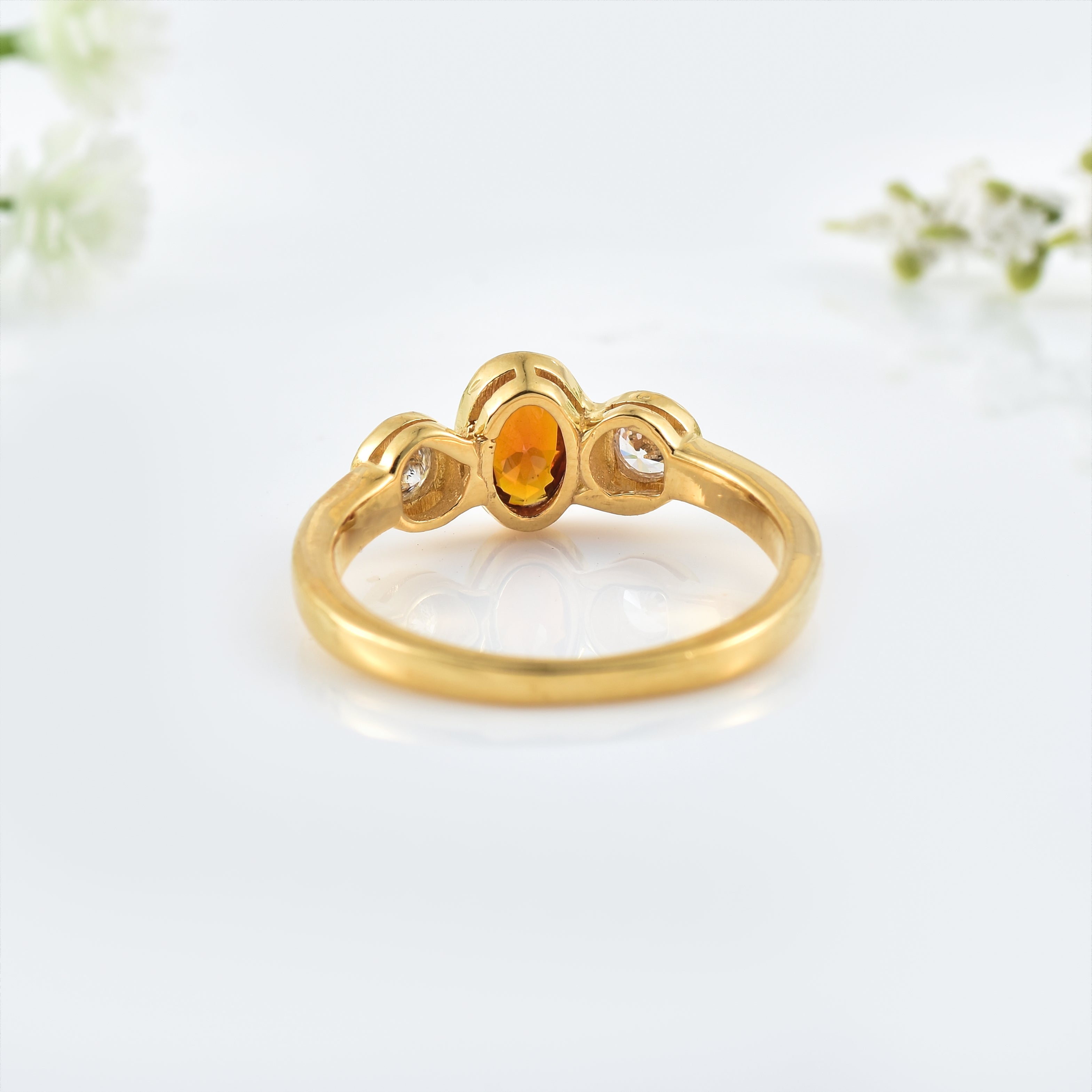 6x4mm Oval Citrine Three stone Ring - 925 Sterling Silver Yellow Plated