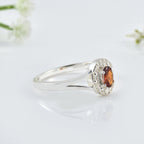 6x4mm Oval Garnet and Textured Halo Design Ring - 925 Sterling Silver