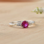4x4mm Round Ruby and Accent Stones Ring - 925 Sterling Silver