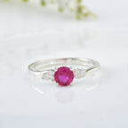 4x4mm Round Ruby and Accent Stones Ring - 925 Sterling Silver