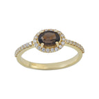 7x5MM Oval Smoky Quartz Halo Ring - 925 Sterling Silver Gold Plated