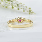4MM Round Ruby and White Topaz Accent Ring - 925 Sterling Silver Yellow Plated
